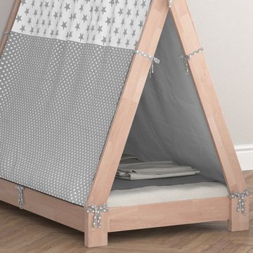 VitaliSpa® Kinderbett Kinderhausbett 70x140cm TIPI Natur Überwurf