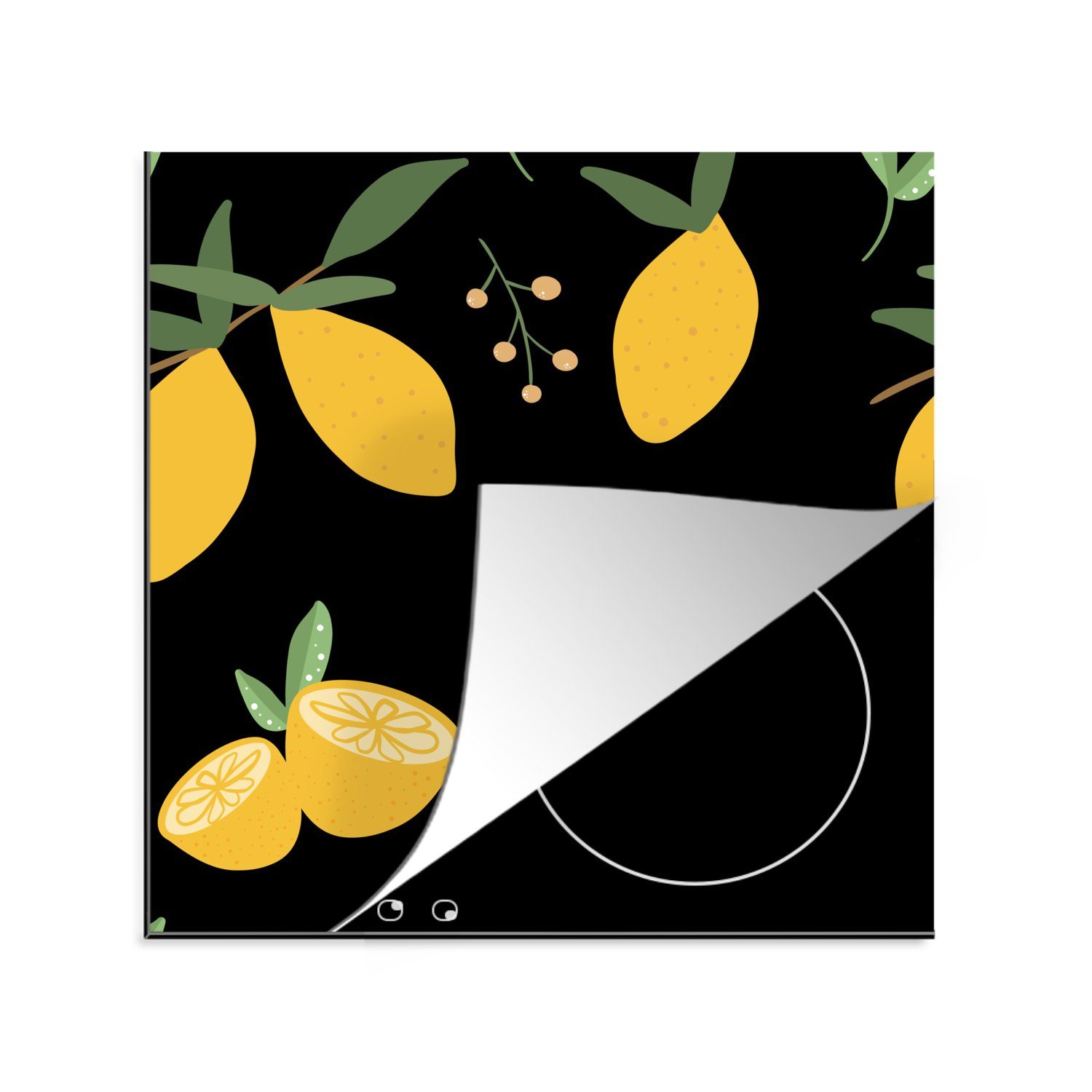 MuchoWow Herdblende-/Abdeckplatte Zitrone (1 Schwarz - tlg), 78x78 cm, küche - - Früchte Ceranfeldabdeckung, Arbeitsplatte Muster, für Vinyl