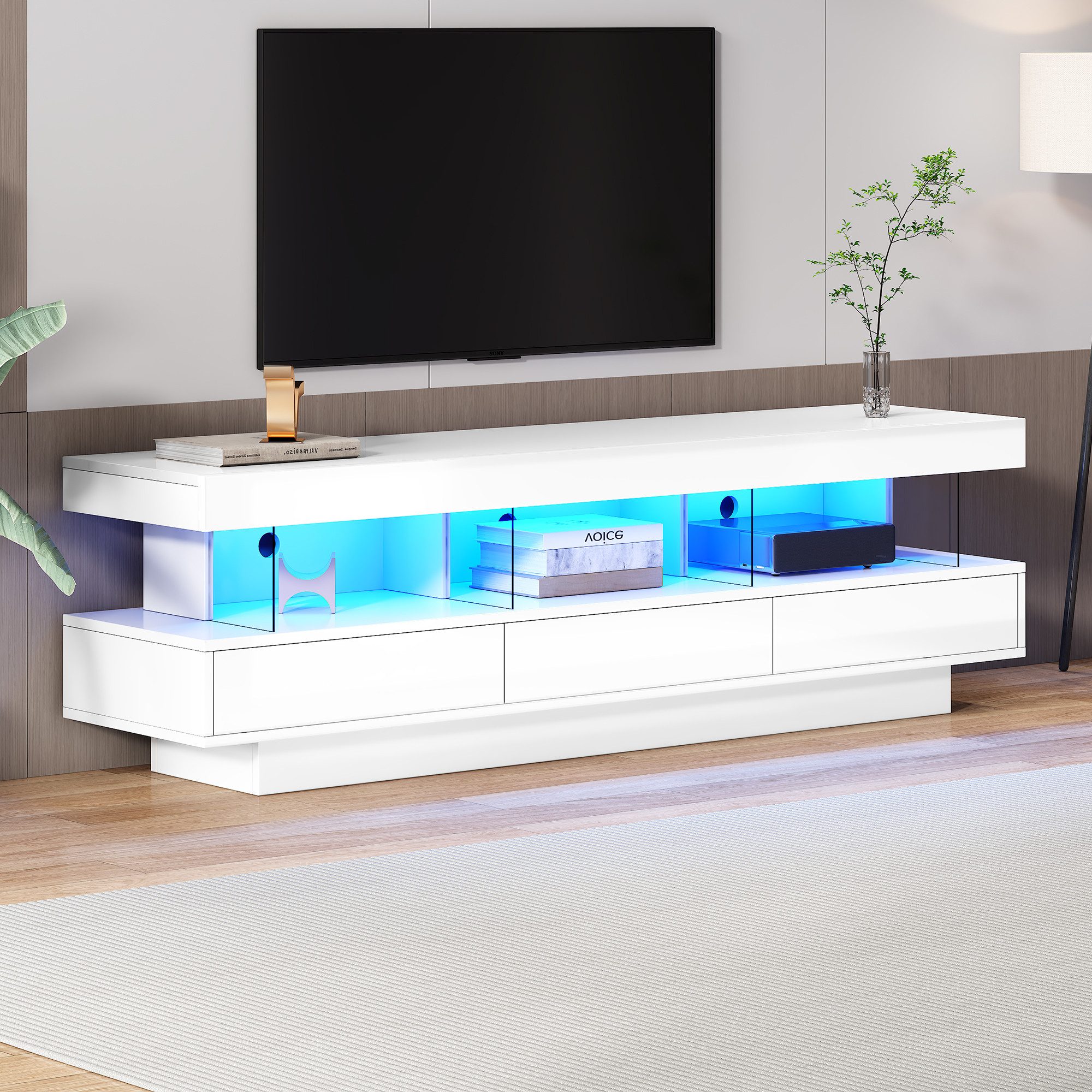 ANYSUN TV-Schrank TV-Ständer mit LED Beleuchtung für 70-Zoll-TV (Set, 1er set) Breite 160 cm