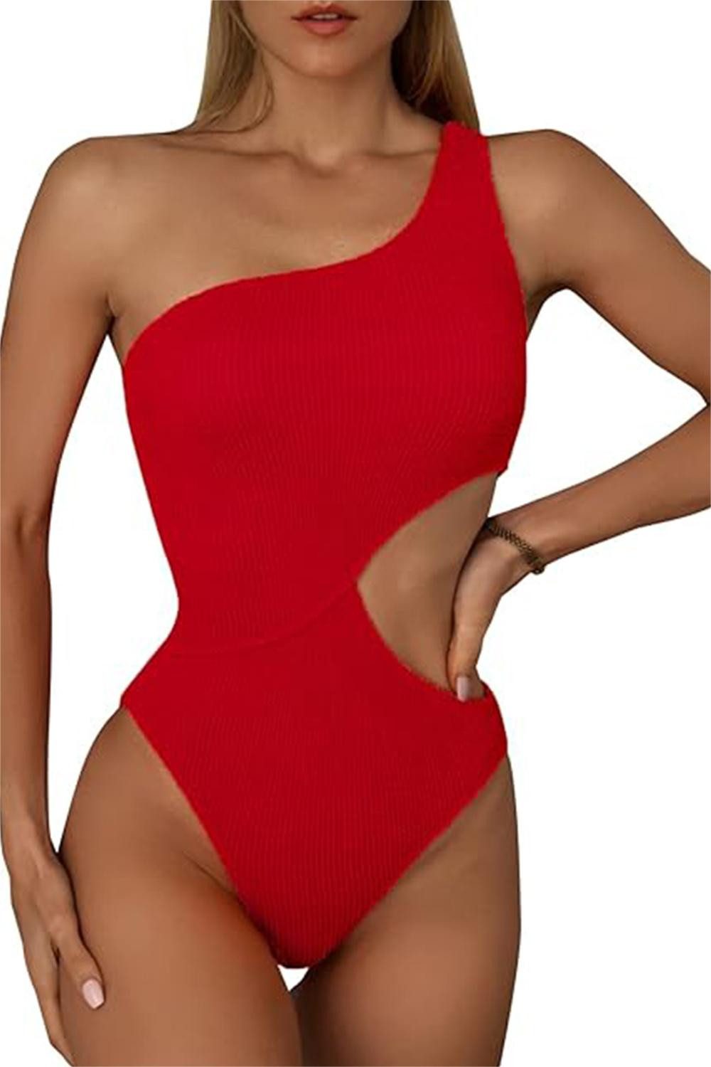 B.X Badekleid Damen Push-Up-Bikini mit Ausschnitten gerippter Monokini-Badeanzug Einteiliger Badeanzug, Badeanzug mit hoher Taille,Bandeau-Bikini