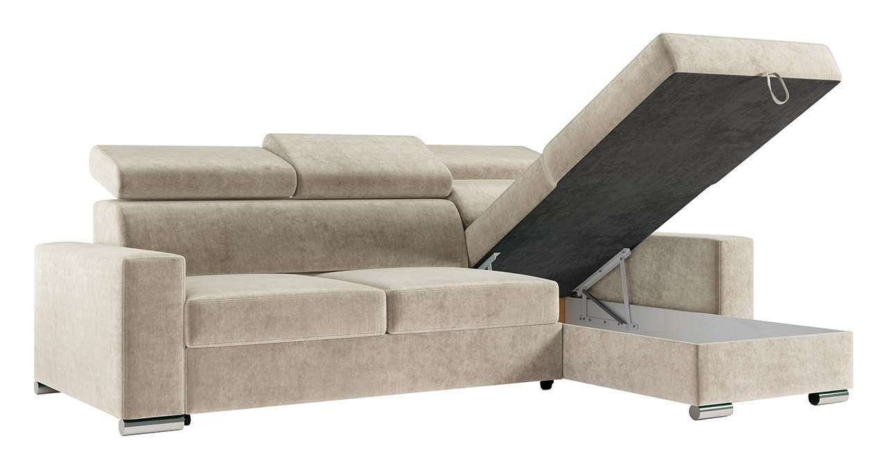 L FOX, Couch mit Form - - Ecksofa Schlaffunktion, Wohnlandschaft MKS MÖBEL Bettkasten