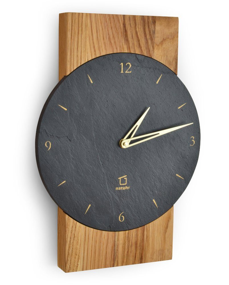 Natuhr Funkwanduhr Natuhr Wanduhr - Steineiche - Holz Eiche Schiefer Stein günstig online kaufen