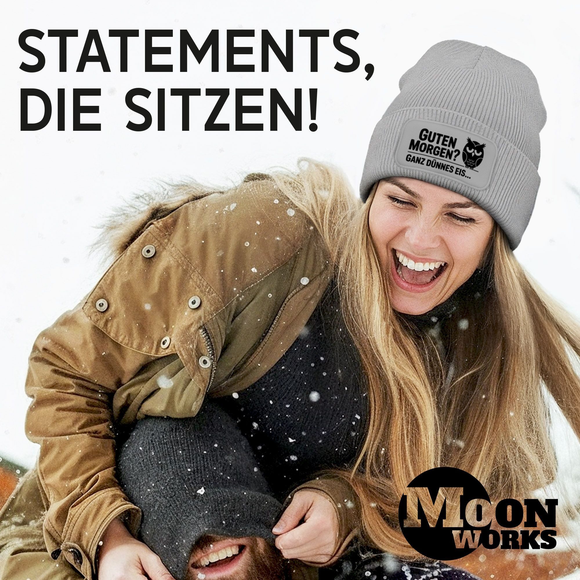 MoonWorks Strickmütze Damen Beanie Spruch Morgenmuffel Geschenkidee Strickmütze mit Spruch