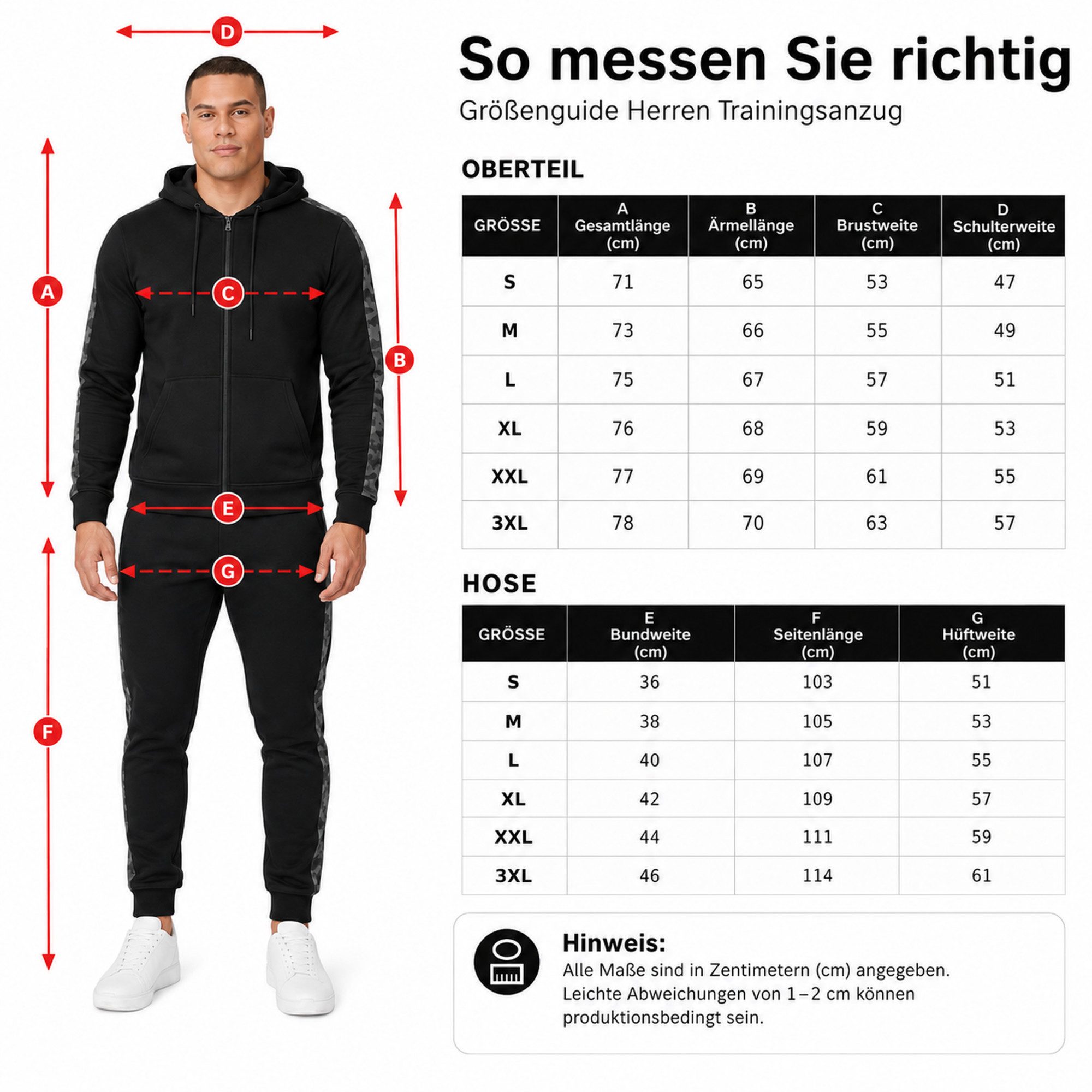 L.gonline Freizeitanzug Herren Jogginganzug einfarbig 100% BW 586 Camouflage L (Kapuzenjacke mit Reißverschluss, Hose, 2-tlg), Fitness Freizeit Casual