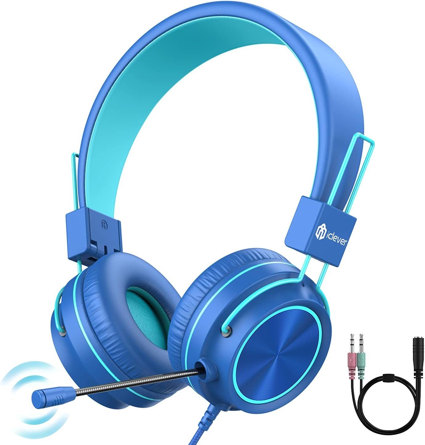 iclever IC-HS21 Mikrofon, Volume Drehbar 360° mit Kopfhörer (Mit On-Ear-Kopfhörer Limit 95dB Bluetooth Verdrahtet) Kinder