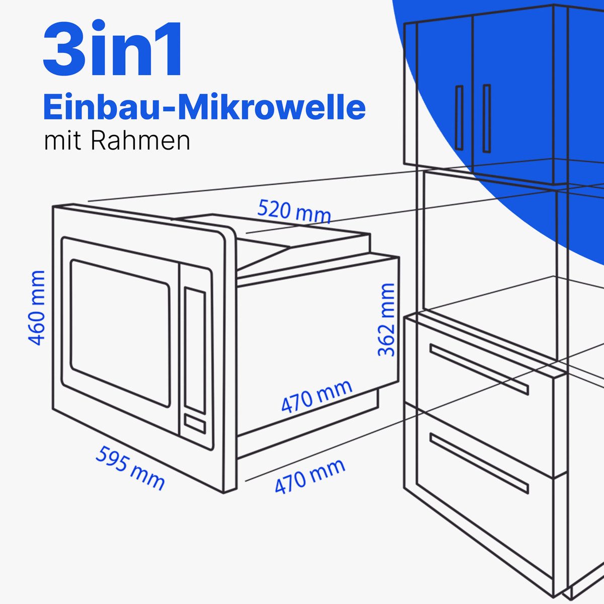 BOMANN Einbau-Mikrowelle MWG 2216 H EB, Einbaumikrowelle mit Grill und Heißluft, 60cm
