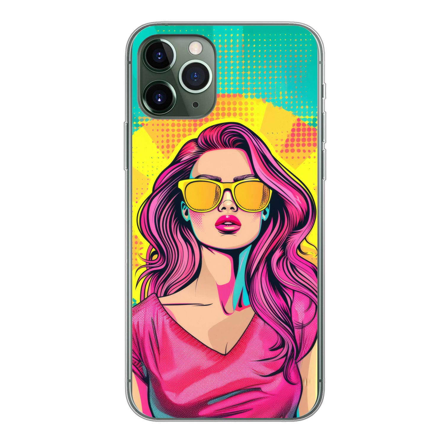 MuchoWow Handyhülle für Apple iPhone 11 Pro Sonnenbrille - Frau - Sonnig - Gelb, Smartphone-Bumper, Print, Handy Schutzhülle Dünn