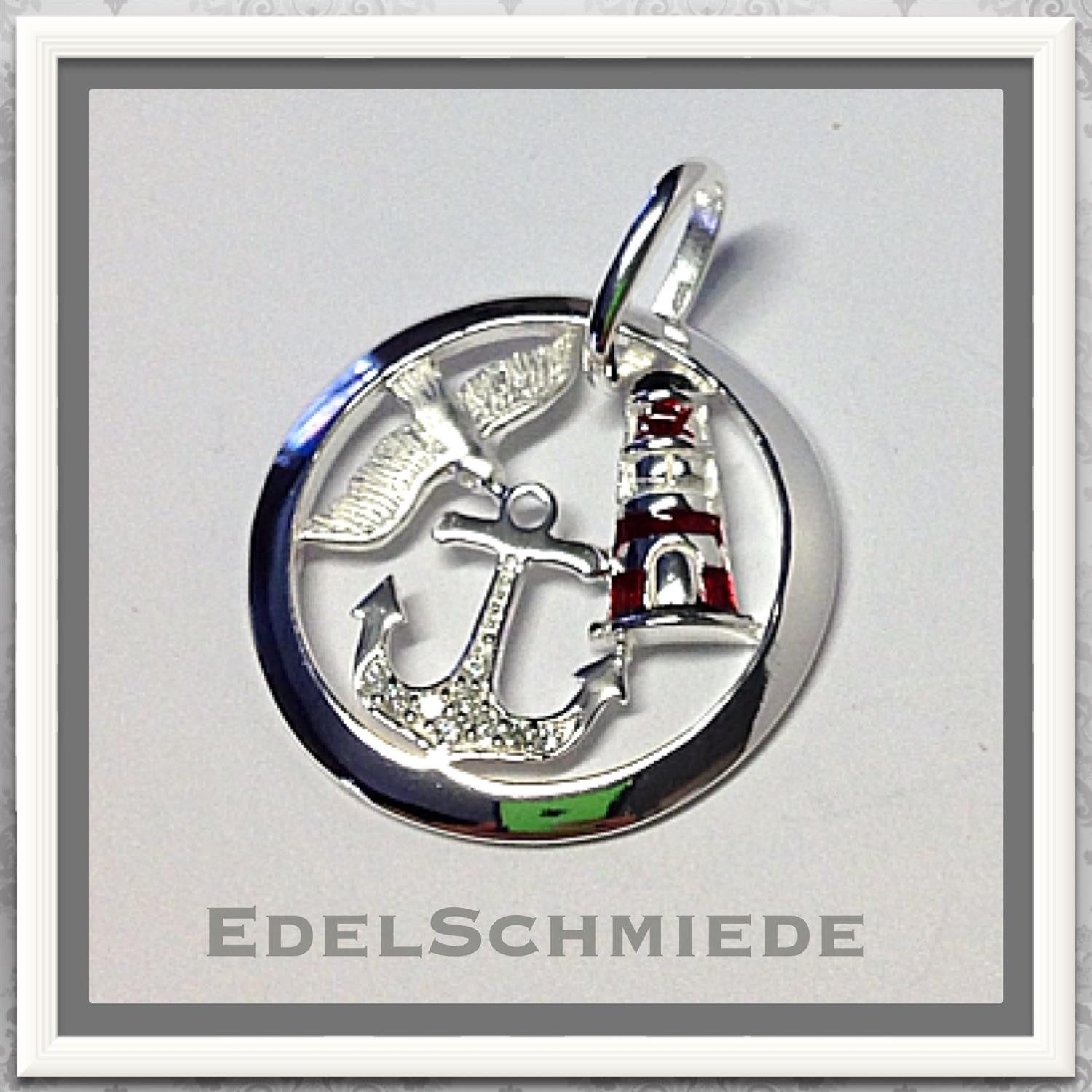 Edelschmiede925 Kettenanhänger Leuchtturm Anker Möve 925 Silber Kettenanhänger