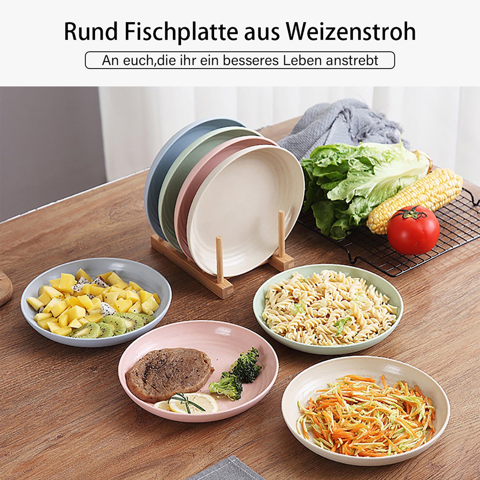 Rund CALIYO reinigen Wiederverwendbar Rechteckig, Temperaturen/Leicht Obstteller Western Teller niedrige Anti-Fall Teller Gewicht/Unzerbrechlich hohe Kunststoff, Servierplatte 4 Beständigkeit Food Farben Steakteller, gegen Fischteller Teller zu Weizenstrohscheibe und Haushaltsteller reinigen/Kratzfest/Anti-Rutsch/Geringes