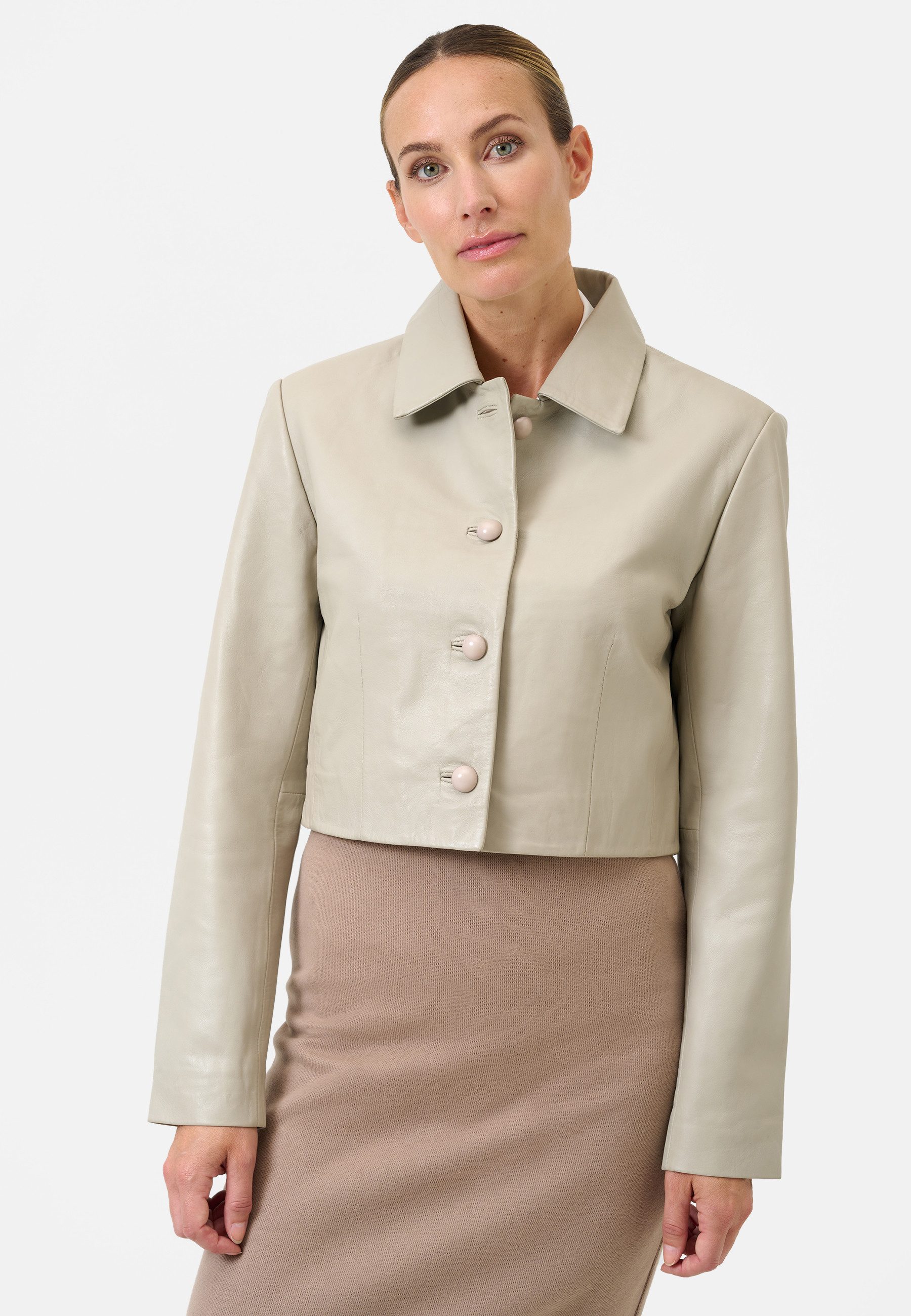 RICANO Bolerojacke Yolanda Lederjacke im Bolero-Stil mit Knopfleiste