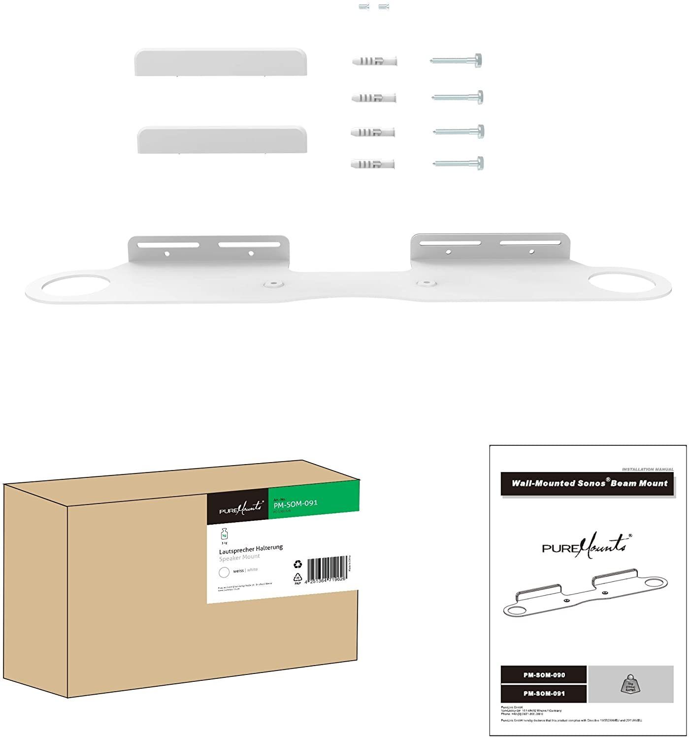 Lautsprecher-Wandhalterung PureMounts PM-SOM-091 Wandhalterung kompatibel mit SONOS BEAM Soundbar