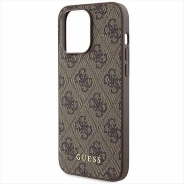 Guess Smartphone-Hülle Guess Apple iPhone 15 Pro Max Case Hülle 4G Metal Gold Logo Braun