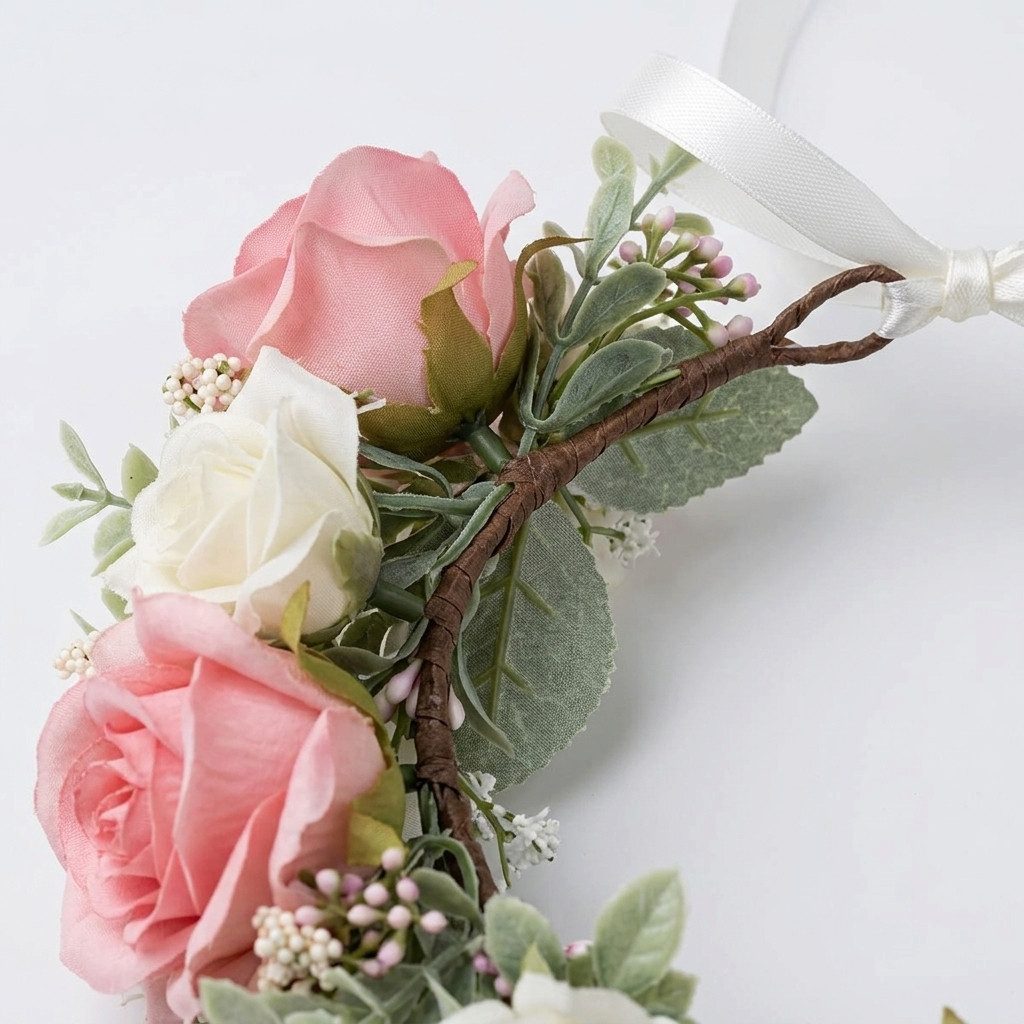 H-basics Stirnband Blumenkranz Boho Kunstblumen Rosa Hochzeit Braut naturgetreue Kunstblumen