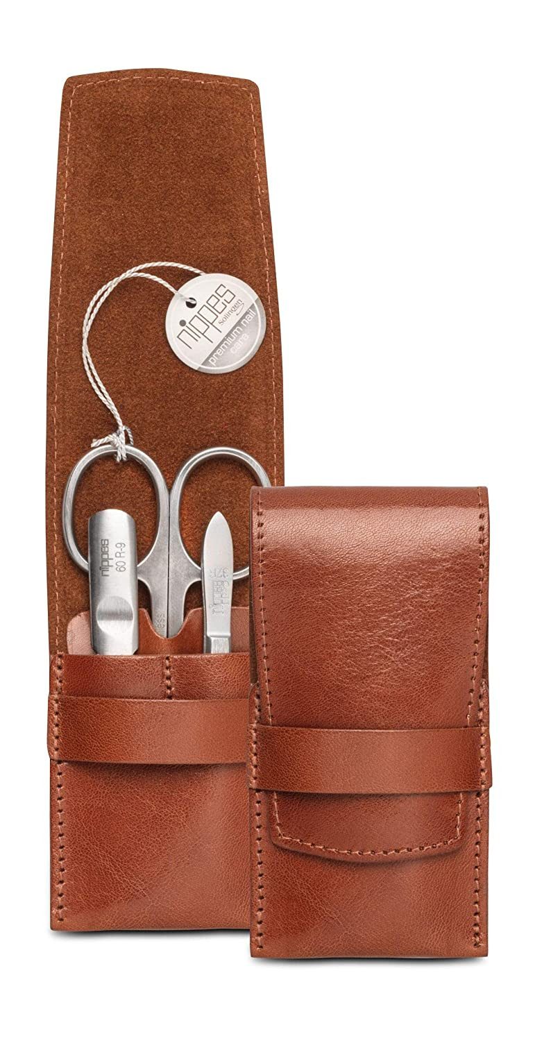 nippes Solingen Maniküre-Etui Maniküre Set Whiskey mit Rindleder-Etui, Instrumente aus Edelstahl, 3 tlg.