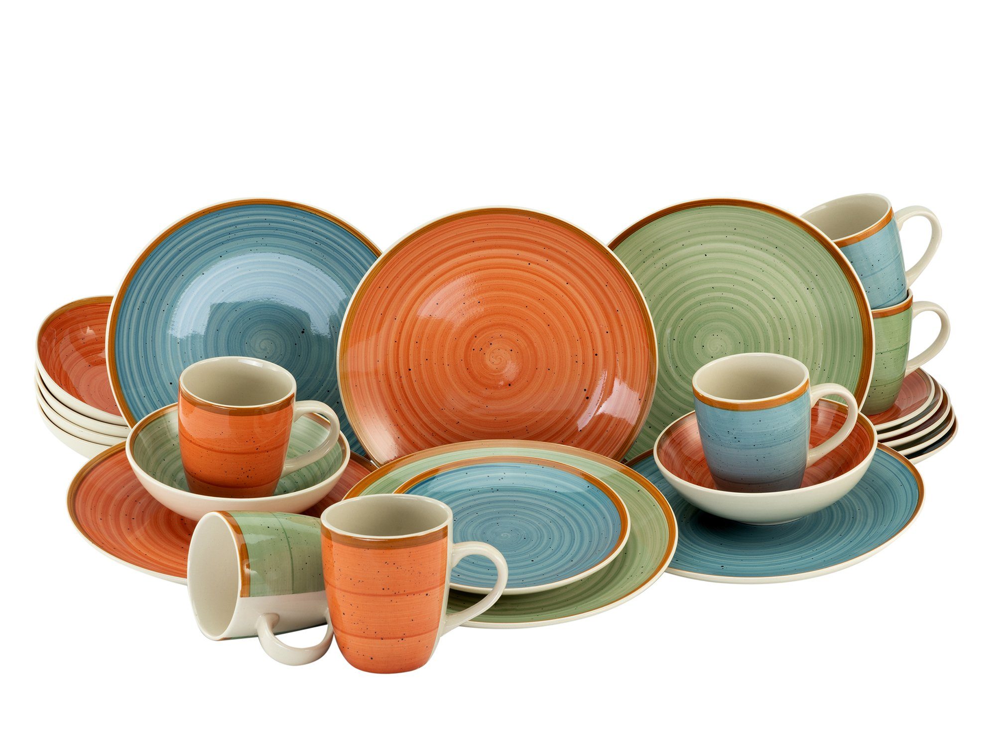 creaTable Kombiservice Geschirr-Set Country (24-tlg), 6 Personen, Steinzeug, Service, Spiraldekor, 24 Teile, für 6 Personen – Bild 2 von 5