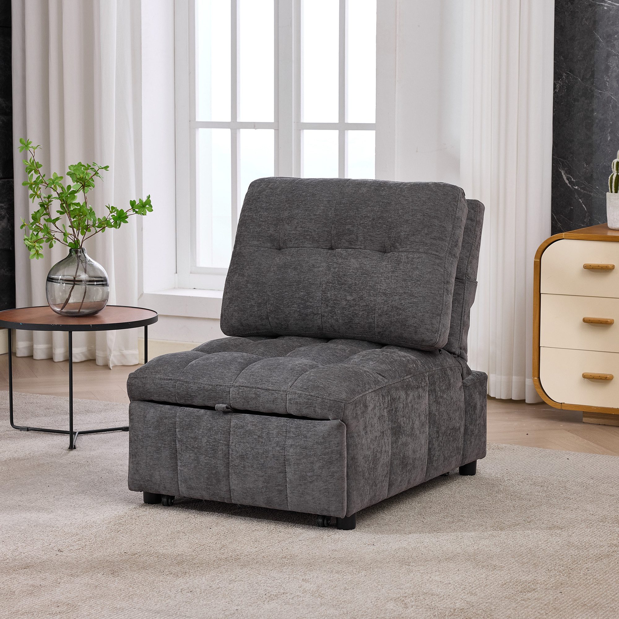 REDOM Schlafsofa Loungesofa mit verstellbarer Sitztiefe & Rückenlehne, Flexibles 1-tlg. Möbelstück für variable Raumnutzung 1 Teile, 68x95x76 cm, ausziehbar als Daybed oder Schlafsessel