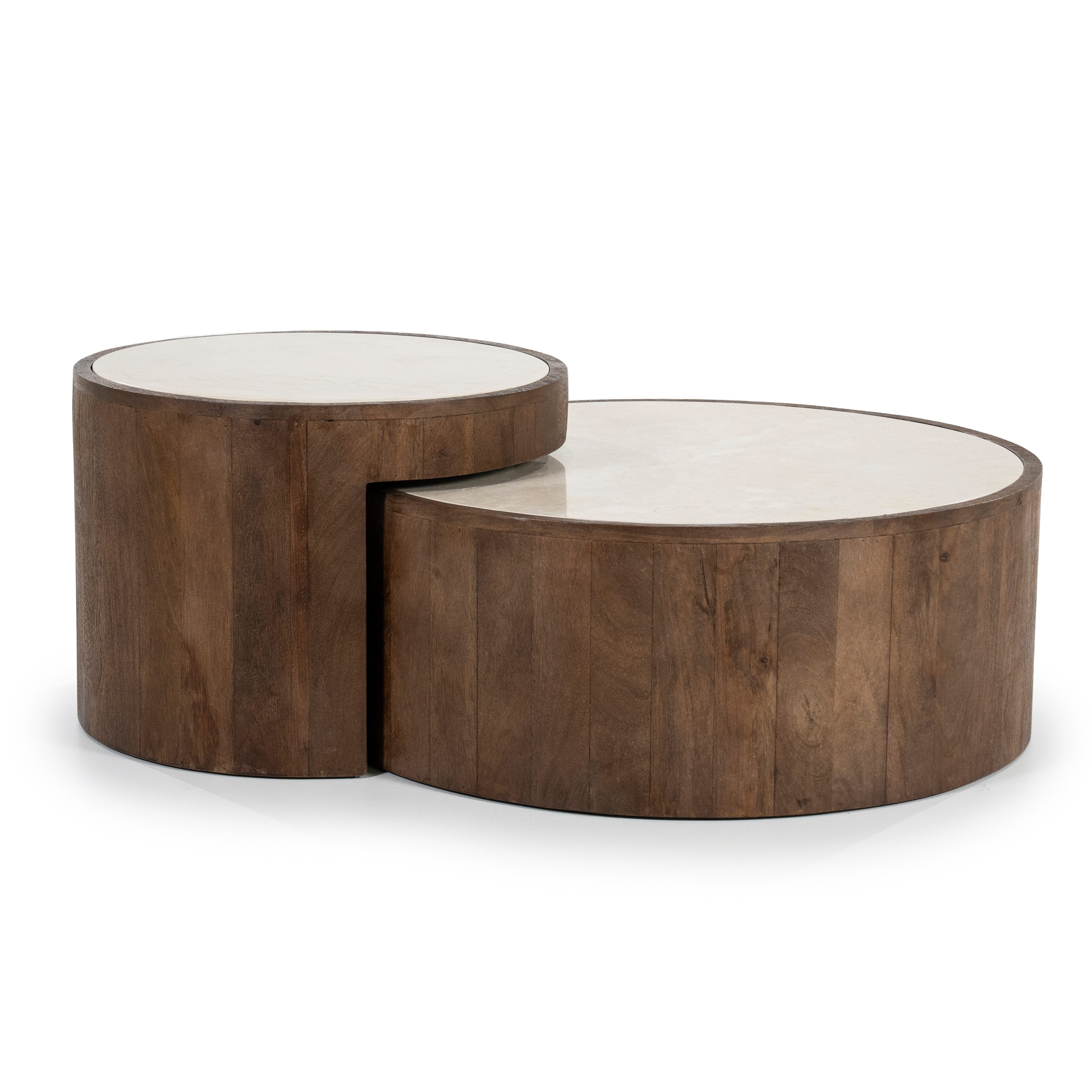 LEVEN Lifestyle Couchtisch PALRERMO 2´er Set rund aus Mangoholz und Marmor (2er Set), Tischplatte aus hochwertigem Marmor