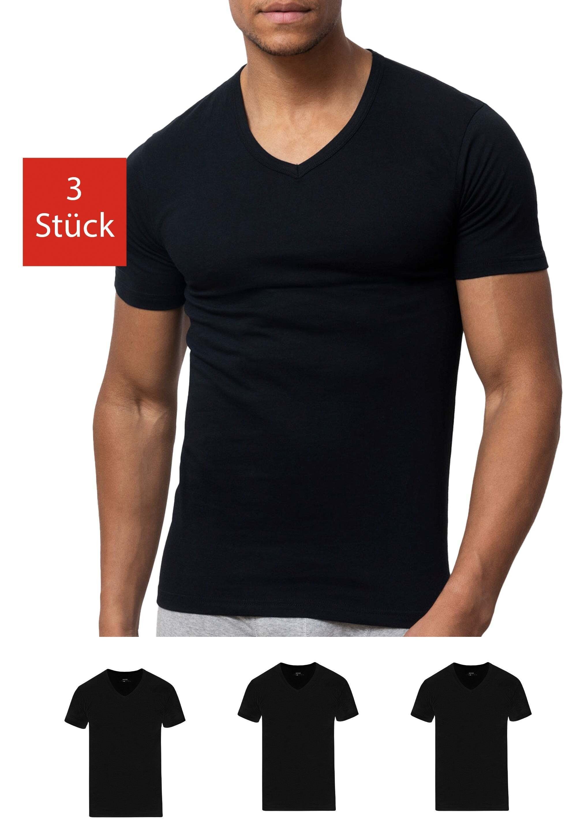 SNOCKS Unterziehshirt T Shirt mit V-Ausschnitt Unterhemden Herren (3 Stück, 3-St) aus Bio-Baumwolle, extra lang geschnitten