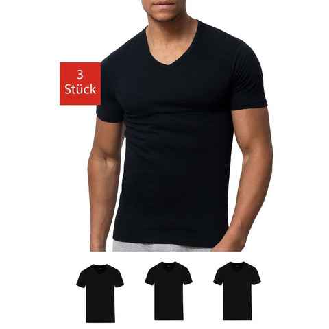 SNOCKS Unterziehshirt T Shirt mit V-Ausschnitt Unterhemden Herren (3 Stück, 3-St) aus Bio-Baumwolle, extra lang geschnitten