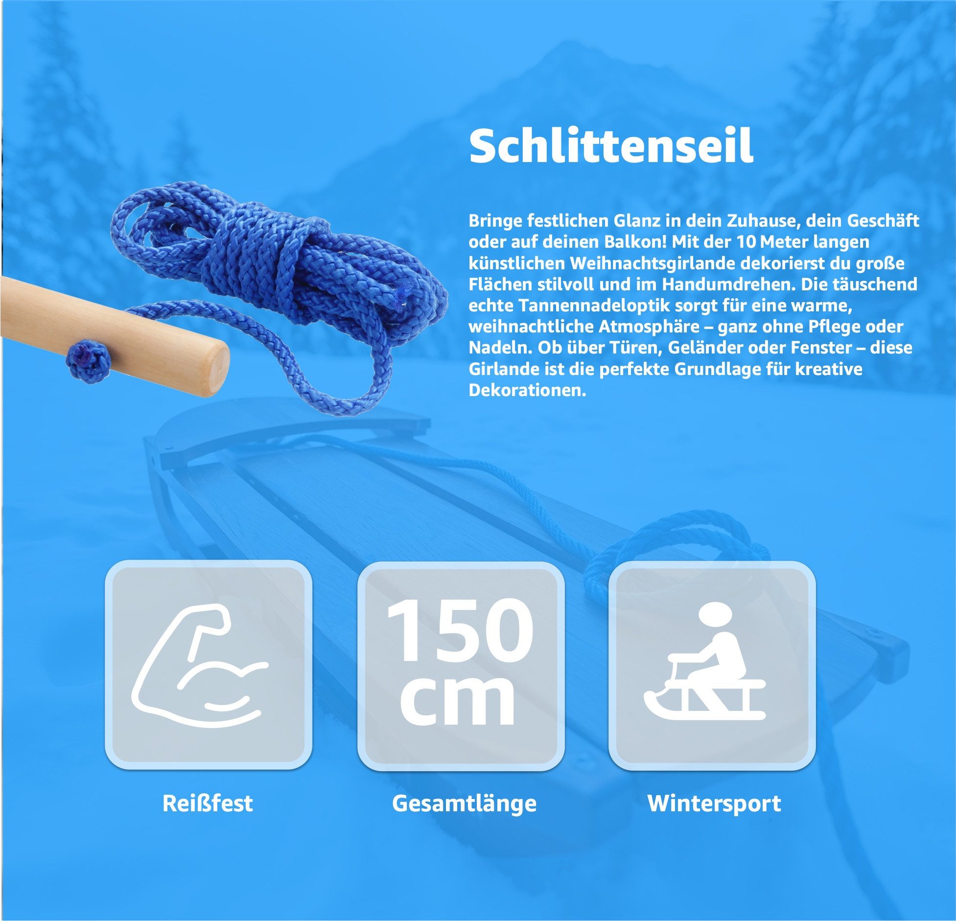 happymas 1x Schlittenseil - Zugseil für Schlitten 150 cm - mit Schlaufe Sch günstig online kaufen
