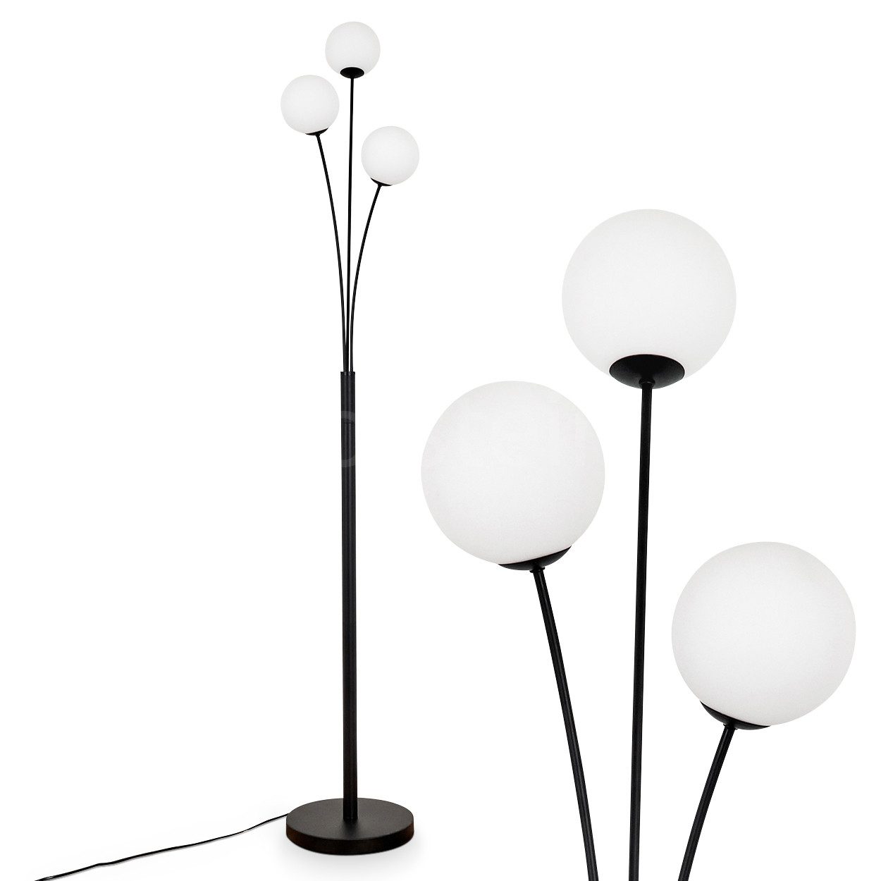 Stehlampe Stehlampe aus Metall/Glas in Schwarz/Weiß