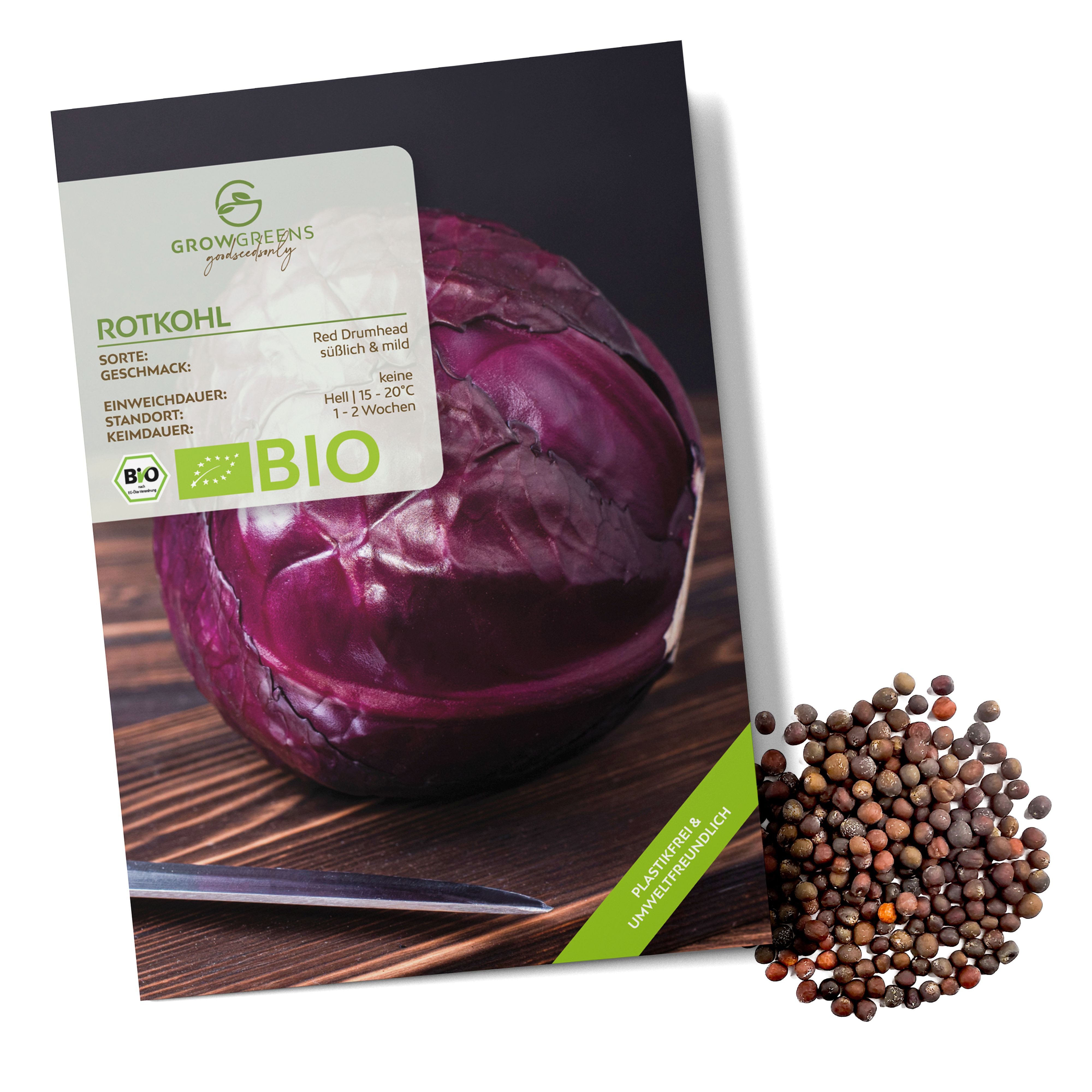 Gemüsesamen BIO Rotkohl Samen (Red Drumhead) - Rotkohl Saatgut (125 Korn)