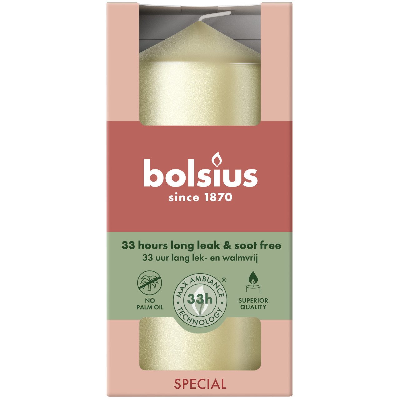 Bolsius Stumpenkerze Bolsius Stumpenkerze metallic silber 12 cm Ø 5,8