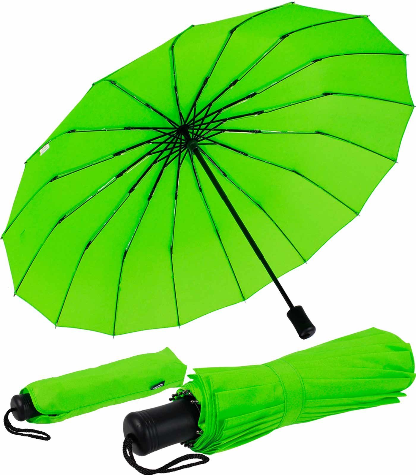 iX-brella Taschenregenschirm Mini mit 16 Streben extra stabil und farbenfroh, auffällig und extravagant grün