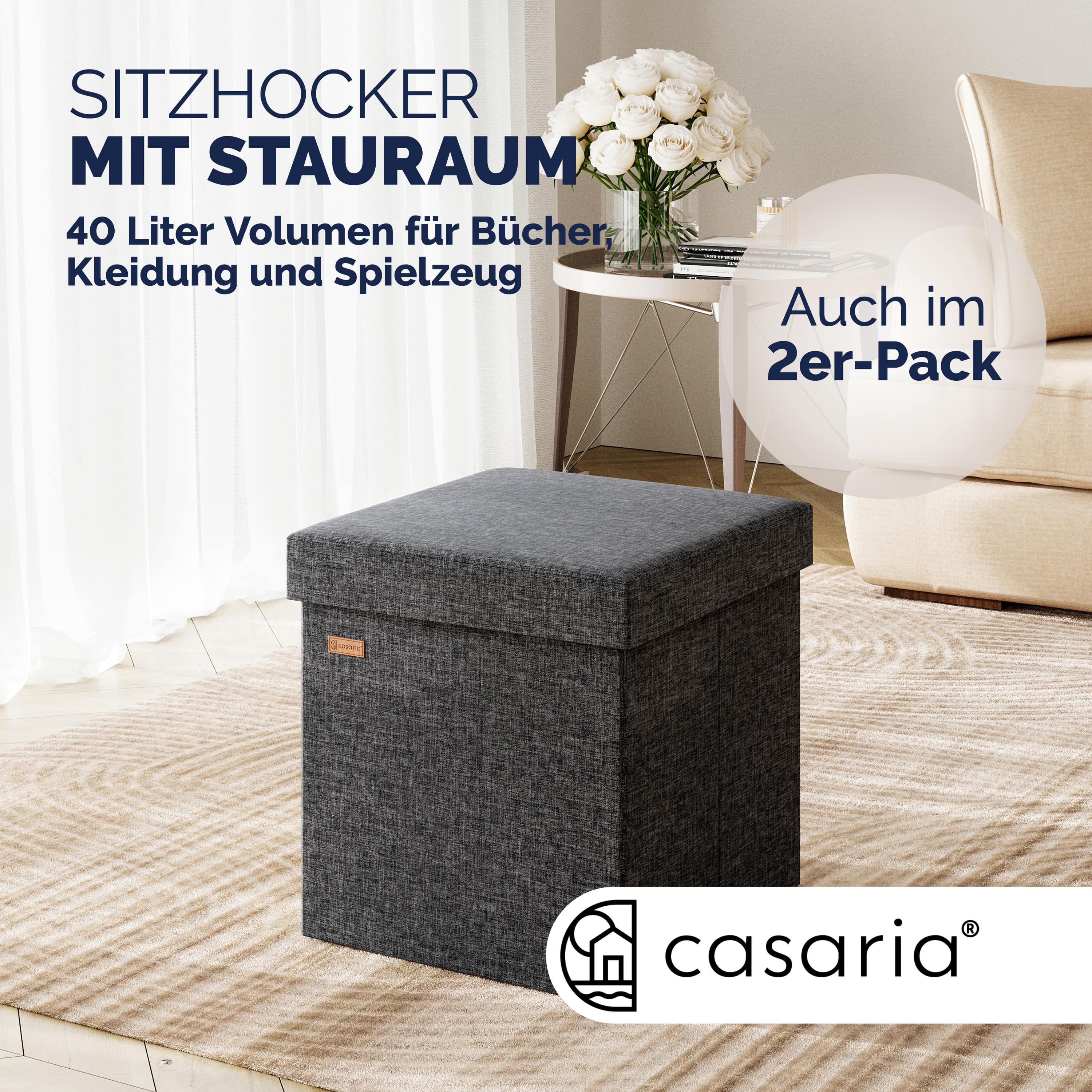 Casaria Sitzhocker, mit Stauraum Dunkelgrau Faltbar günstig online kaufen