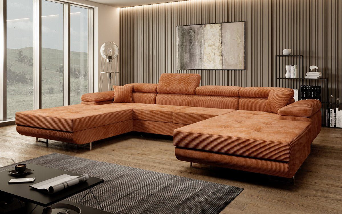 Luxusbetten24 Schlafsofa Designer Sofa Calvera U in Cord, mit Stauraum und Schlaffunktion
