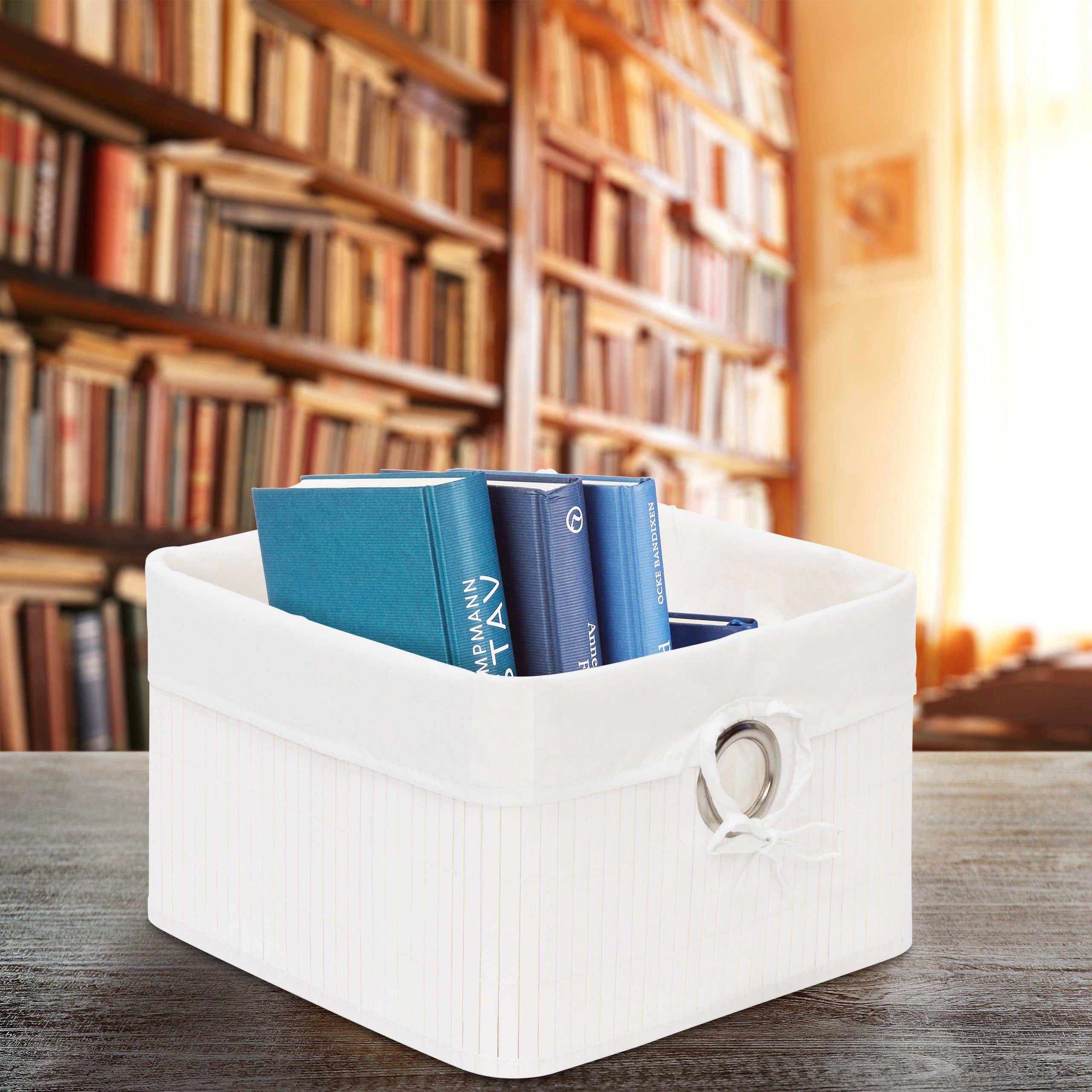 relaxdays Aufbewahrungskorb Bambus, weiß günstig online kaufen