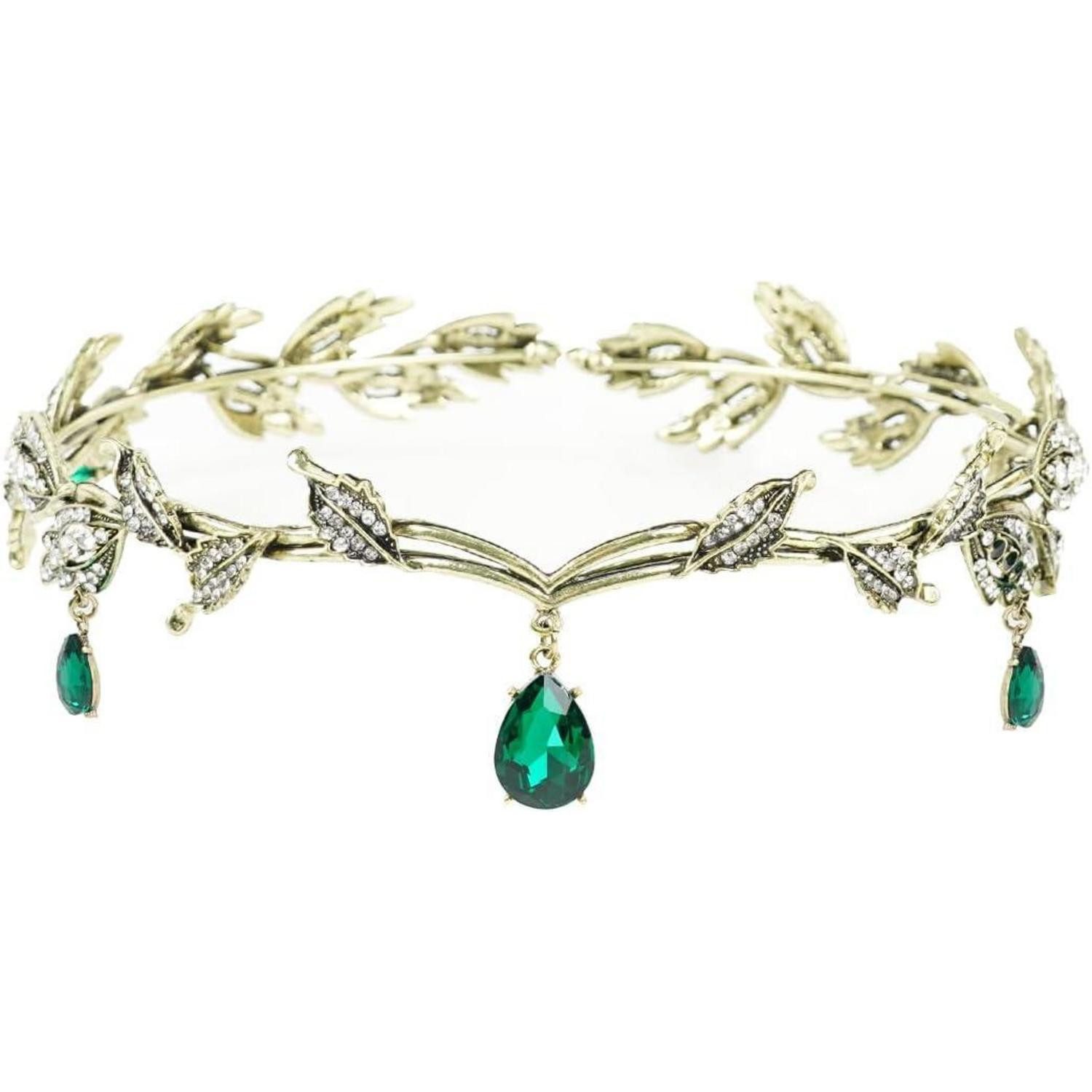 LuxusKollektion Hängedekoration Elfen Kopfschmuck Vintage Grün Strass Tiara Kristallperlen Braut