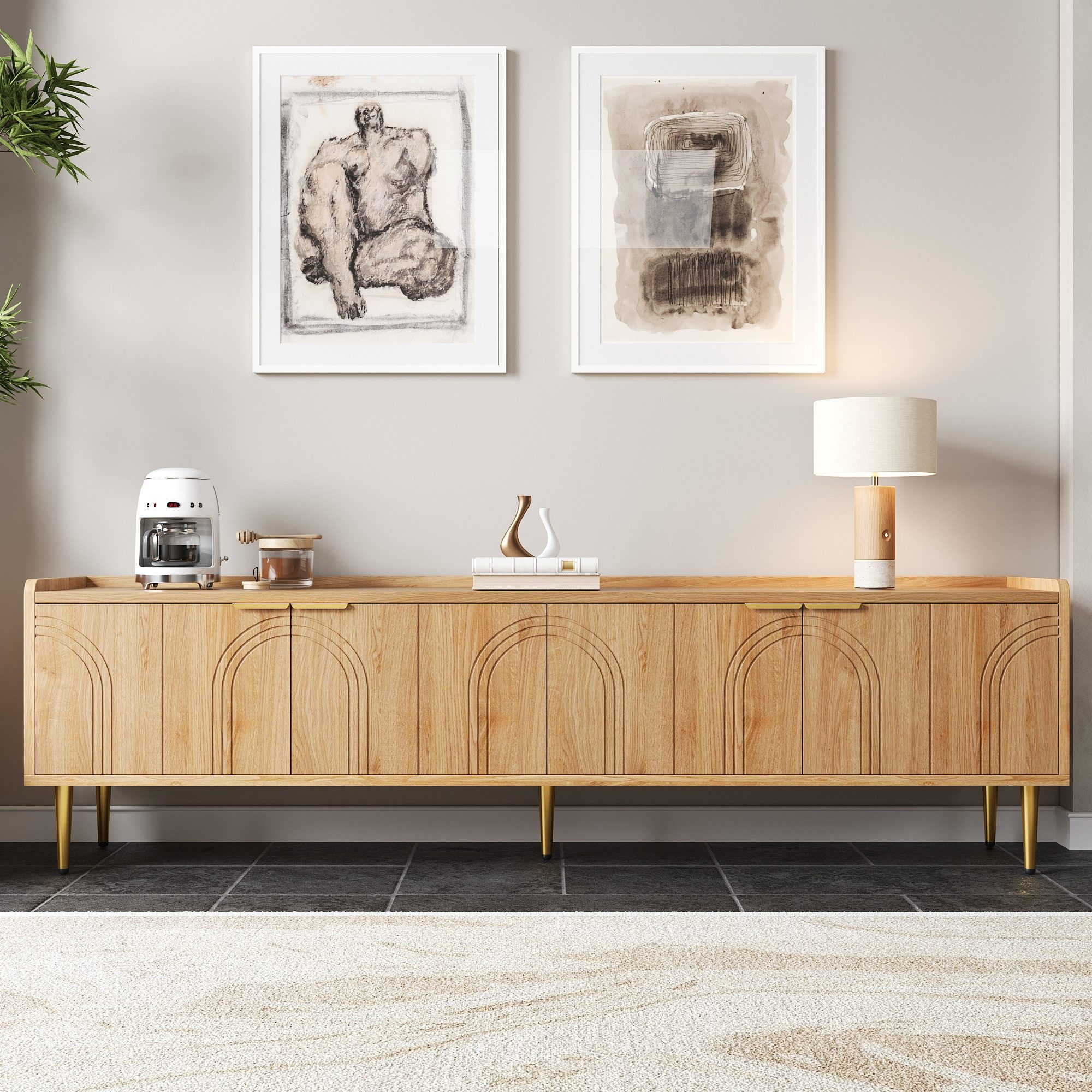 Merax Lowboard mit 3D-Türdesign (Fernsehschrank, 1 St., Stilvoller Stauraum für Wohnzimmer, Entertainmentbereich & mehr), TV-Schrank mit goldenen Griffen & Meta – Bild 4 von 5
