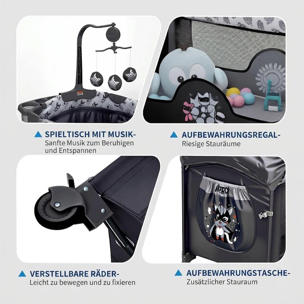 GarveeMore Babybett 5-in-1 Reisebett, faltbares Babybett für Babys mit Wickeltisch, Wiegefunktion,Hängespielzeug, 4 verstellbaren Höhen – Bild 5 von 5