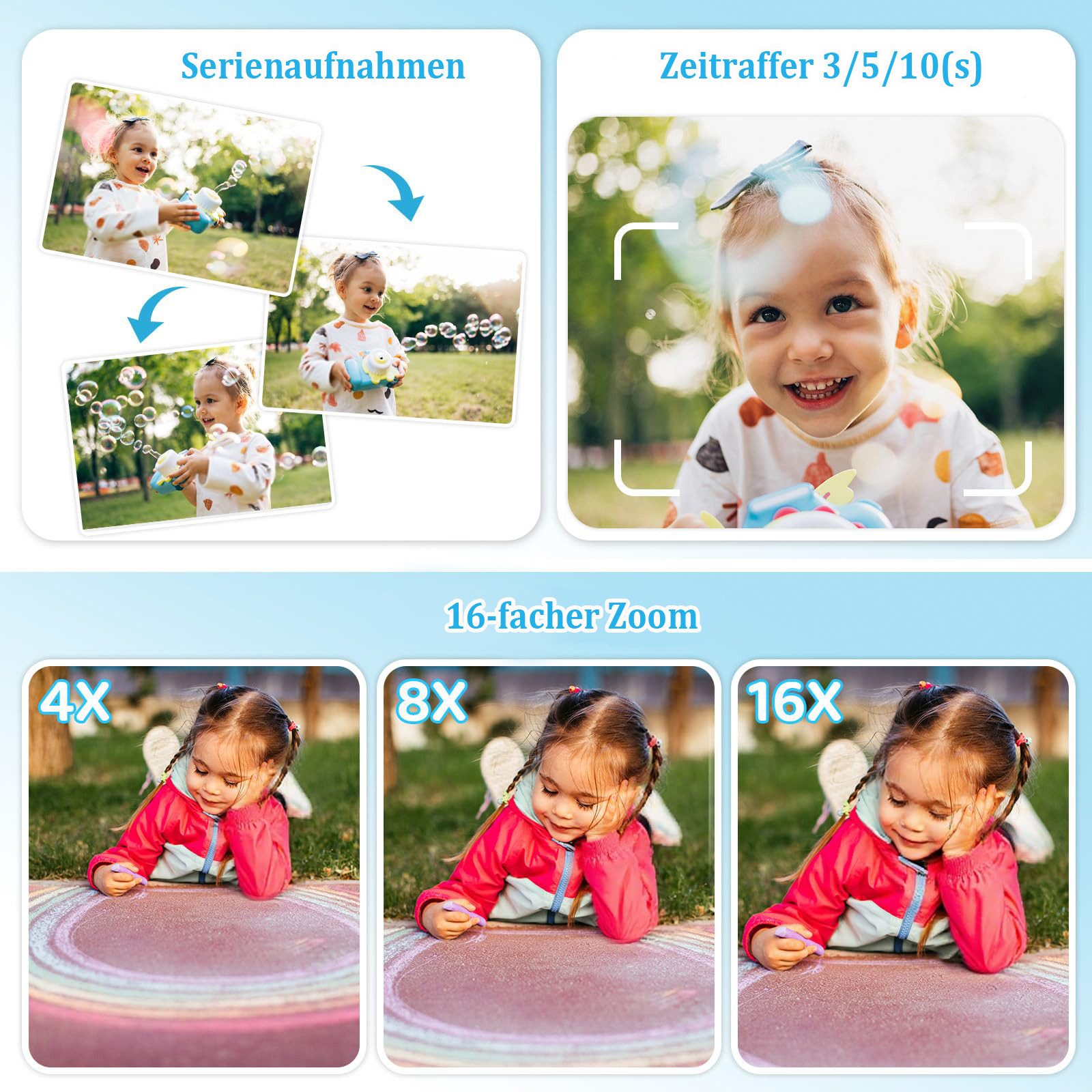 Coonoor 1080P HD Sofortbildkamera für Kinder, Digitalkamera für Kinder, Sofortbildkamera (inkl. Enthält Druckpapier, 32G TF-Karte, bunte Stifte, niedliche Aufkl – Bild 4 von 5