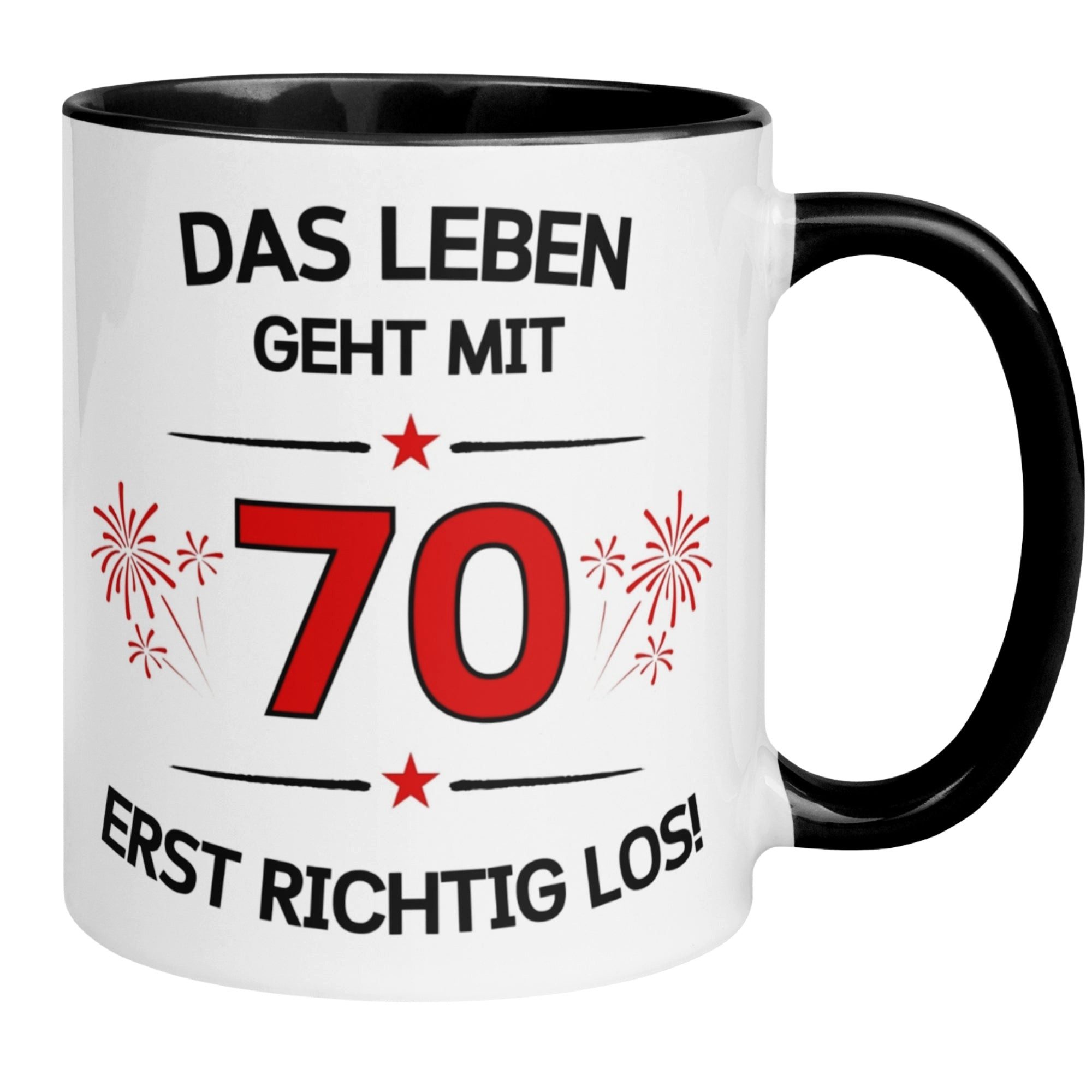 Momentals Tasse Geburtstag Geschenk Mann Frau 70 – „Das Leben geht erst richtig los“, Gratis Versand · Links-&Rechtshänder · Spülmaschinenfest