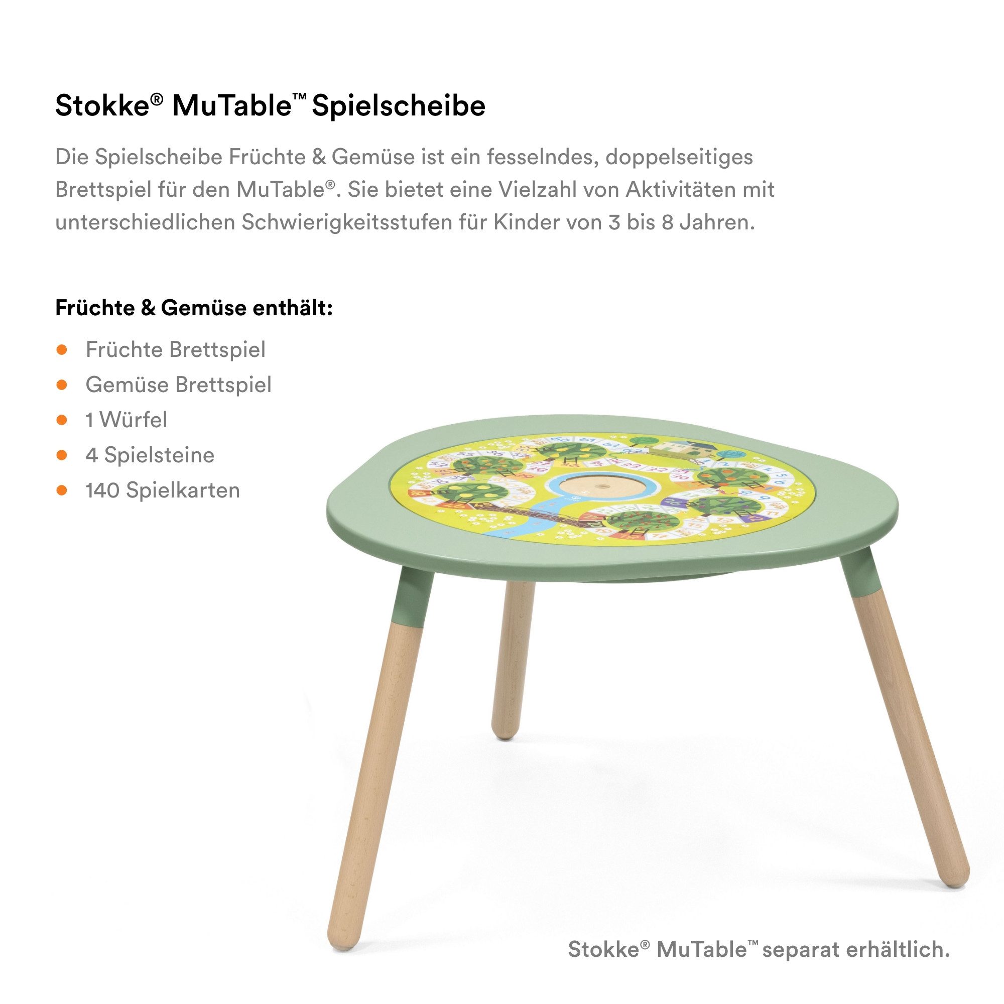 Stokke Spieltisch MuTable™ Spielscheibe V2, Mit der doppelseitigen Spielscheibe macht Lernen Spaß ​
