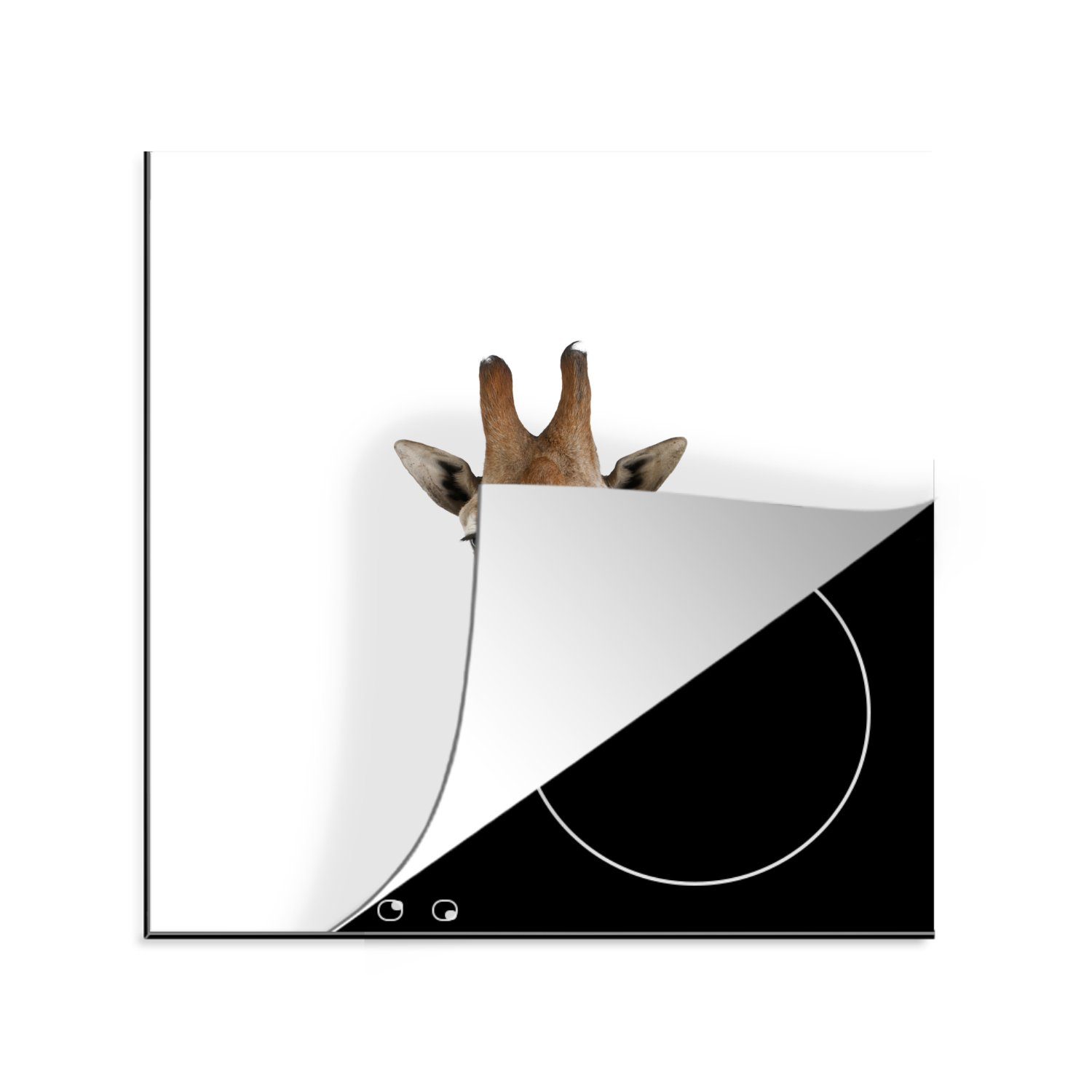 MuchoWow Herdblende-/Abdeckplatte Wildtiere - Kinder - Giraffe - Tiere - Porträt, Vinyl, (1 tlg), 78x78 cm, Ceranfeldabdeckung, Arbeitsplatte für küche