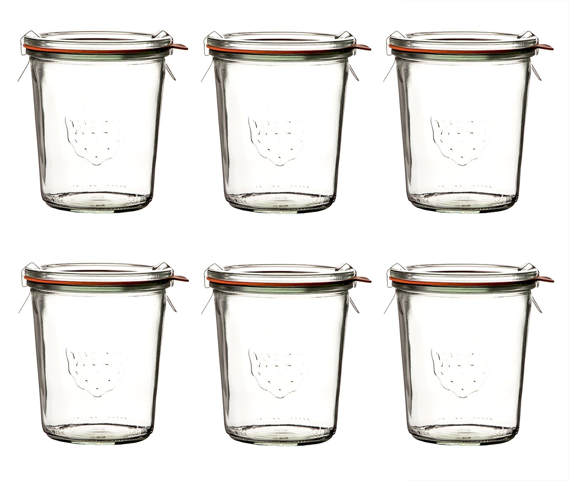 WECK Einmachglas 6er Weckglas 290ml mit Deckeln RR80, Dichtringen & Klammern Weckgläse, Glas. Gummi. Metall, (6-tlg)