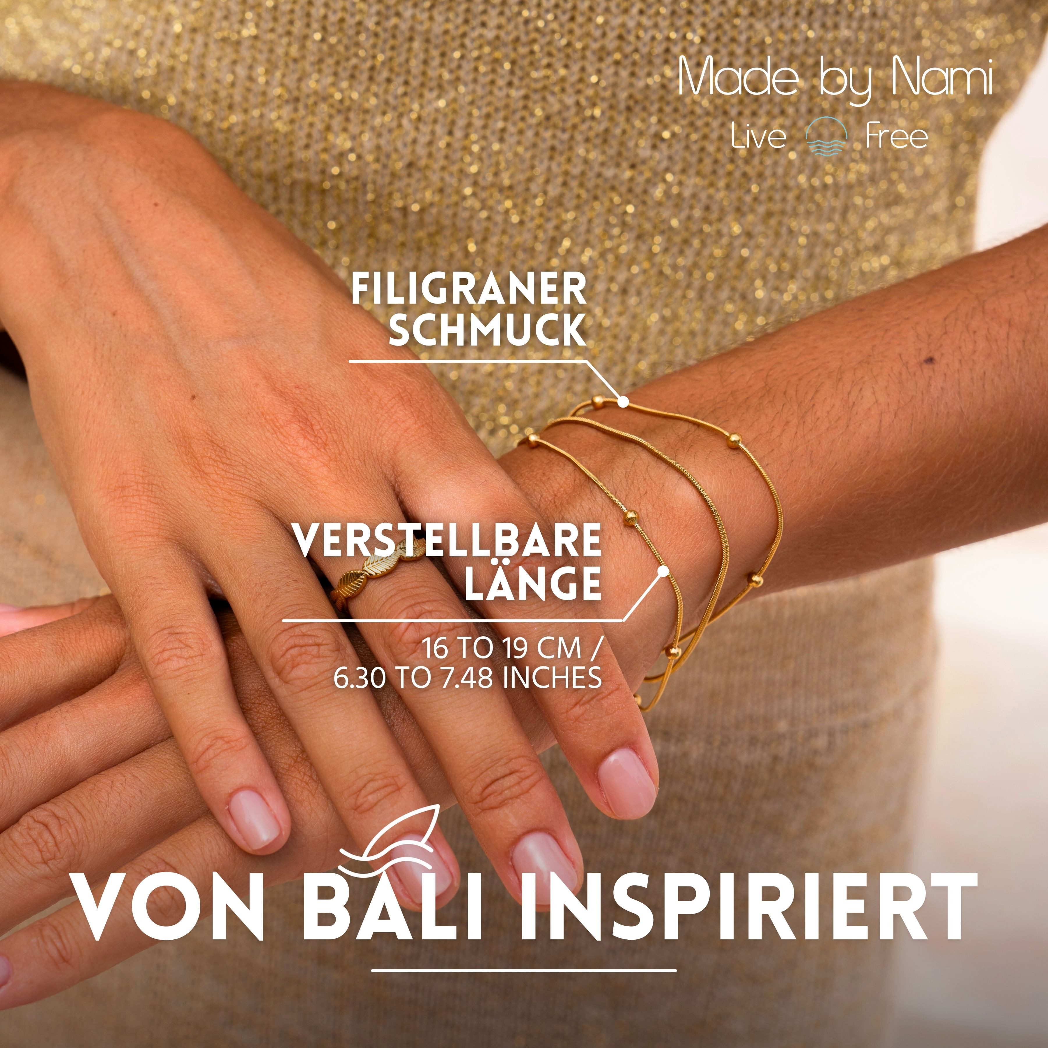 Made by Nami Edelstahlarmband Mehrreihig in Silber oder Gold aus Chirurgischem Edelstahl 16 + 3 cm, Perlenarmband Damen Hypoallergen Wasserfester Schmuck