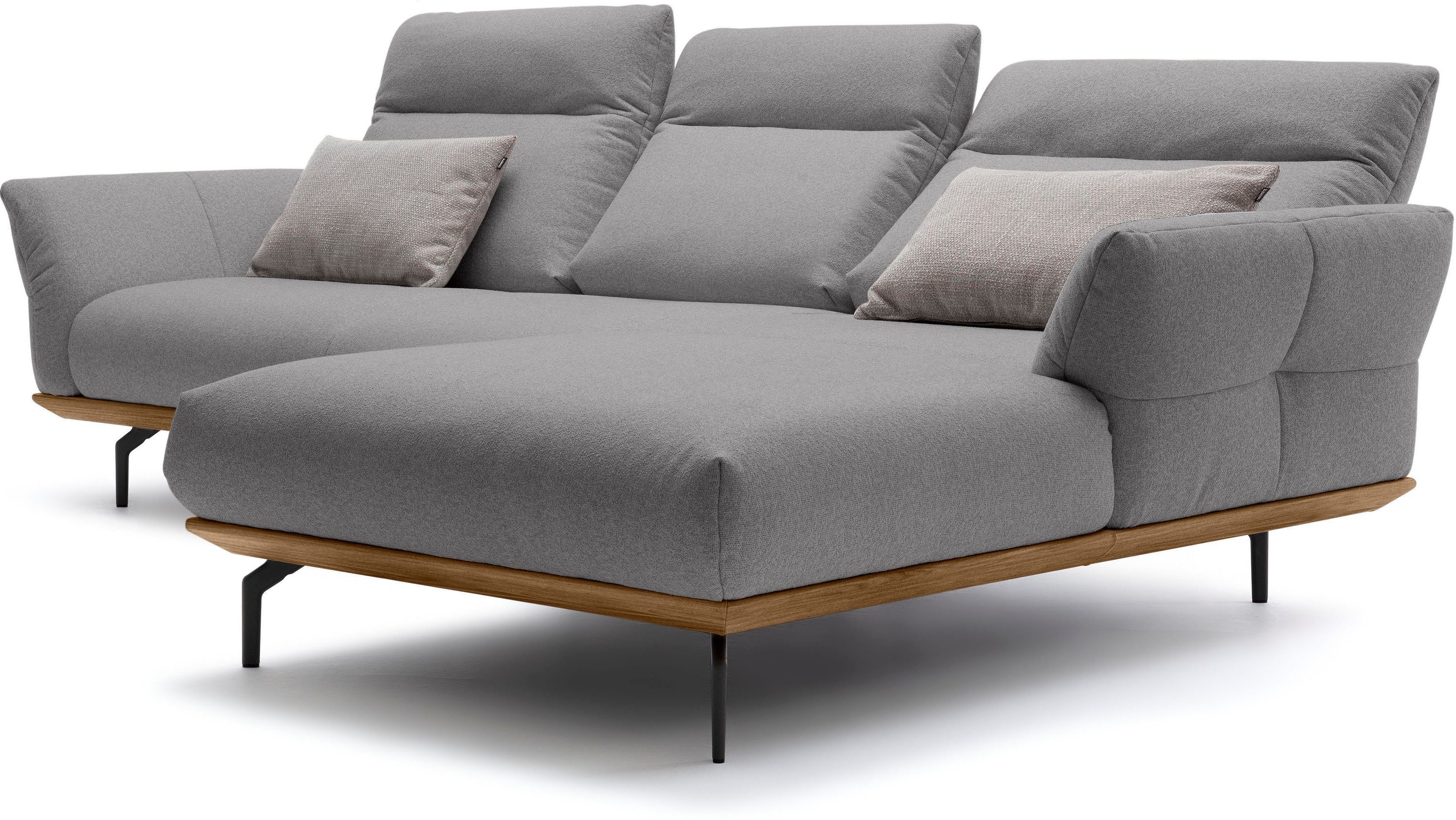 sofa Breite in in Winkelfüße hülsta Ecksofa Nussbaum, cm 298 Sockel hs.460, Umbragrau,