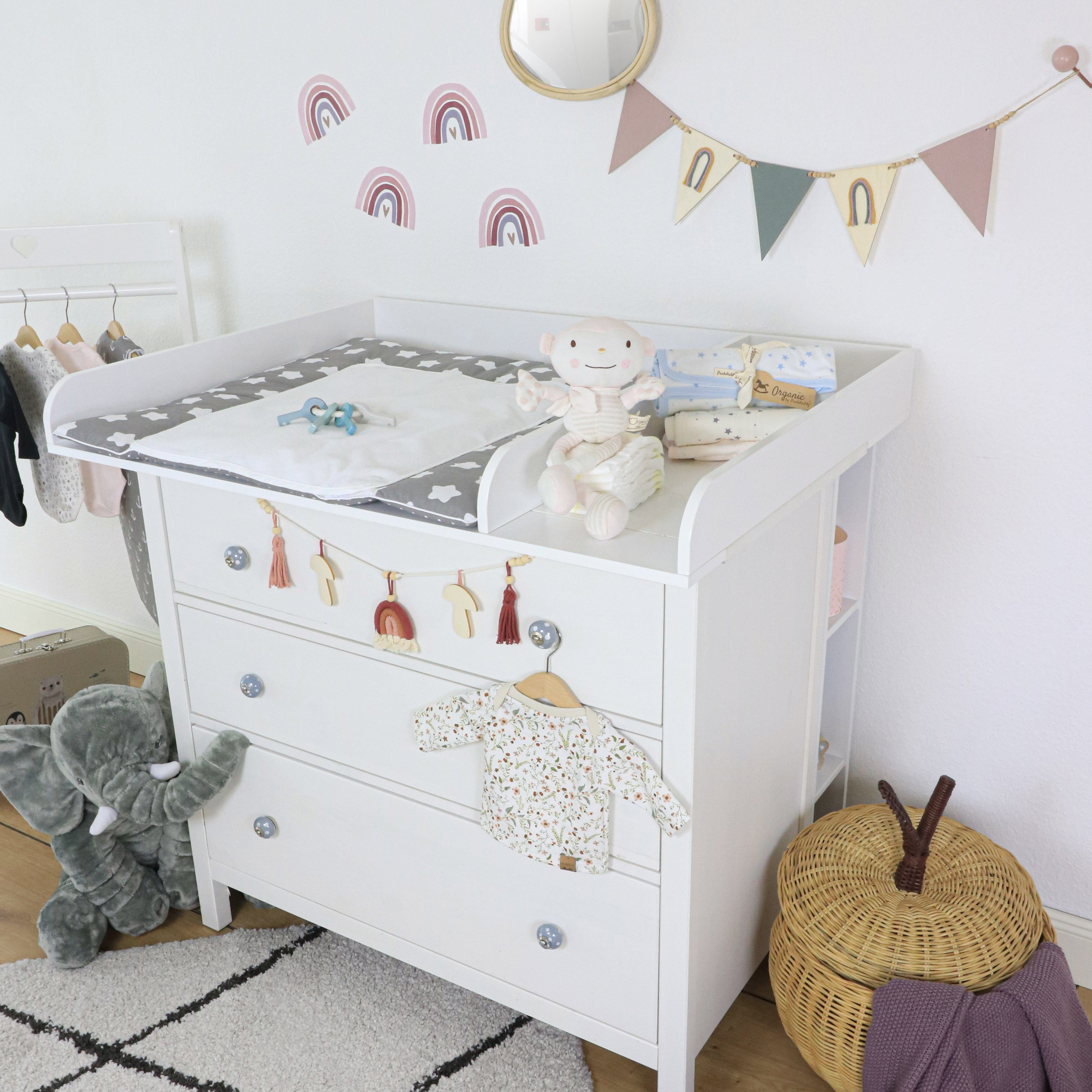 Puckdaddy GmbH Wickelaufsatz Puckdaddy XXL Wickelaufsatz Kimi 108x11x80cm Wickelauflage Holz Weiß