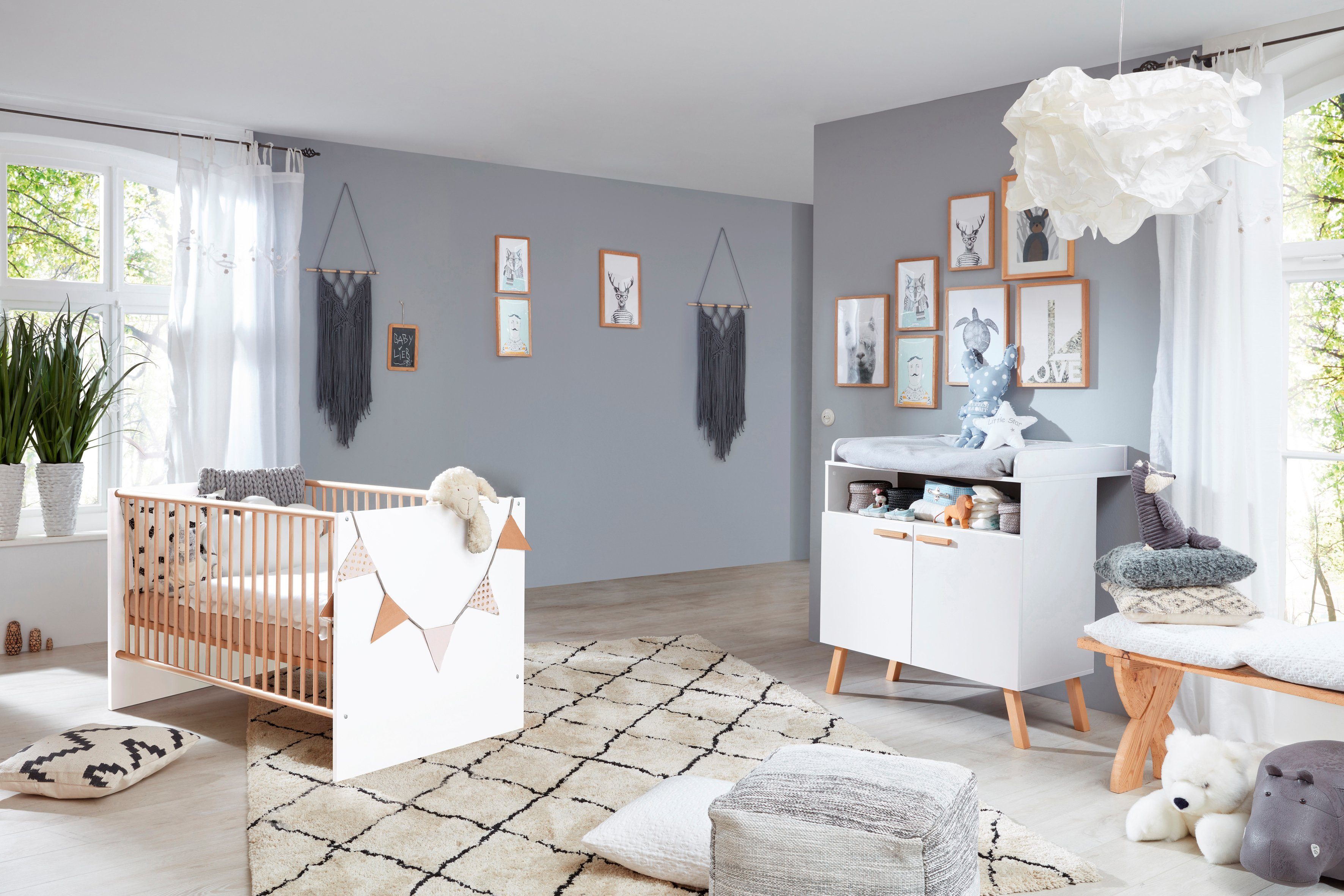 Sägerau Babymöbel-Set Melamin/Eiche Weiß (2-St), trendteam Design neutrales Mats,