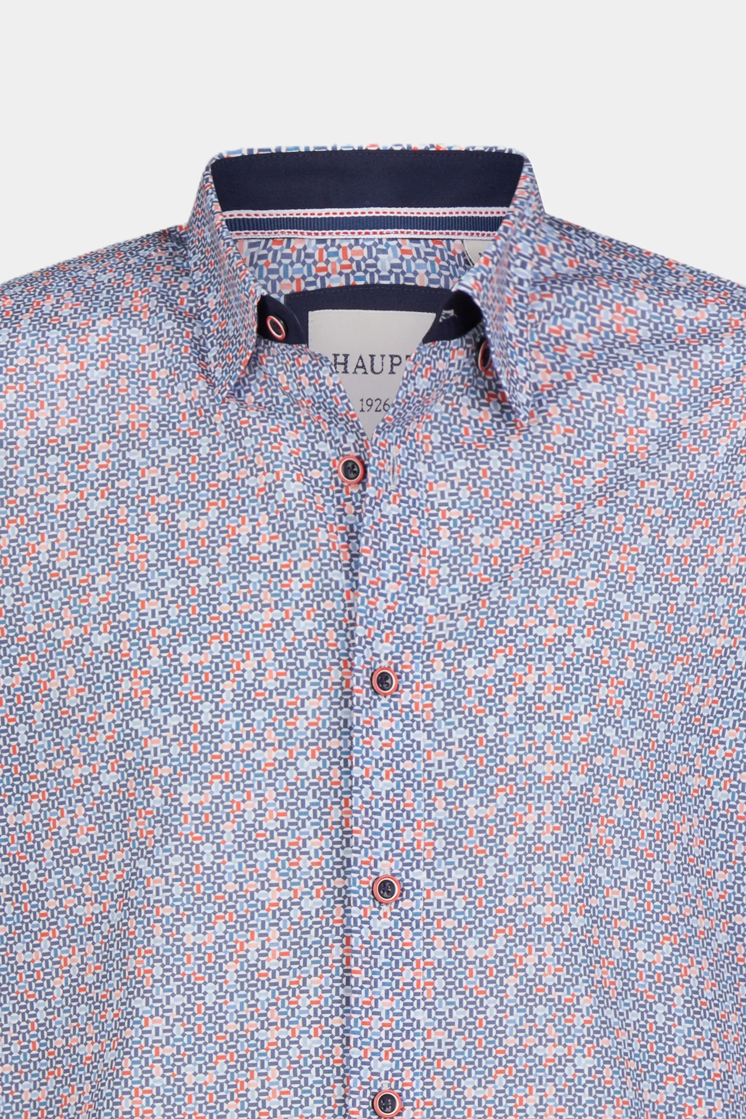 Langarmhemd Haupt Popelin Modern Fit Langarm Herrenhemd Allover-Muster navy print