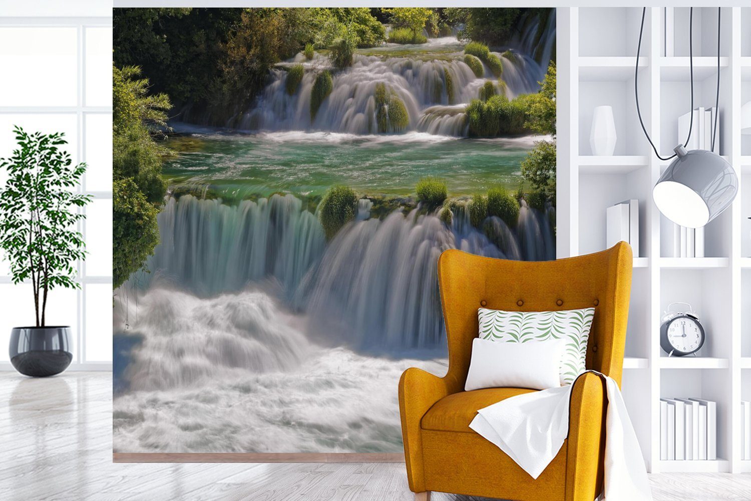 Vinyl Kroatien, in für Schlafzimmer, Fototapete in St), des Wasserfälle Flüssen (5 Wohnzimmer Krka-Nationalparks oder Wandtapete MuchoWow Tosende Matt, Tapete bedruckt, den
