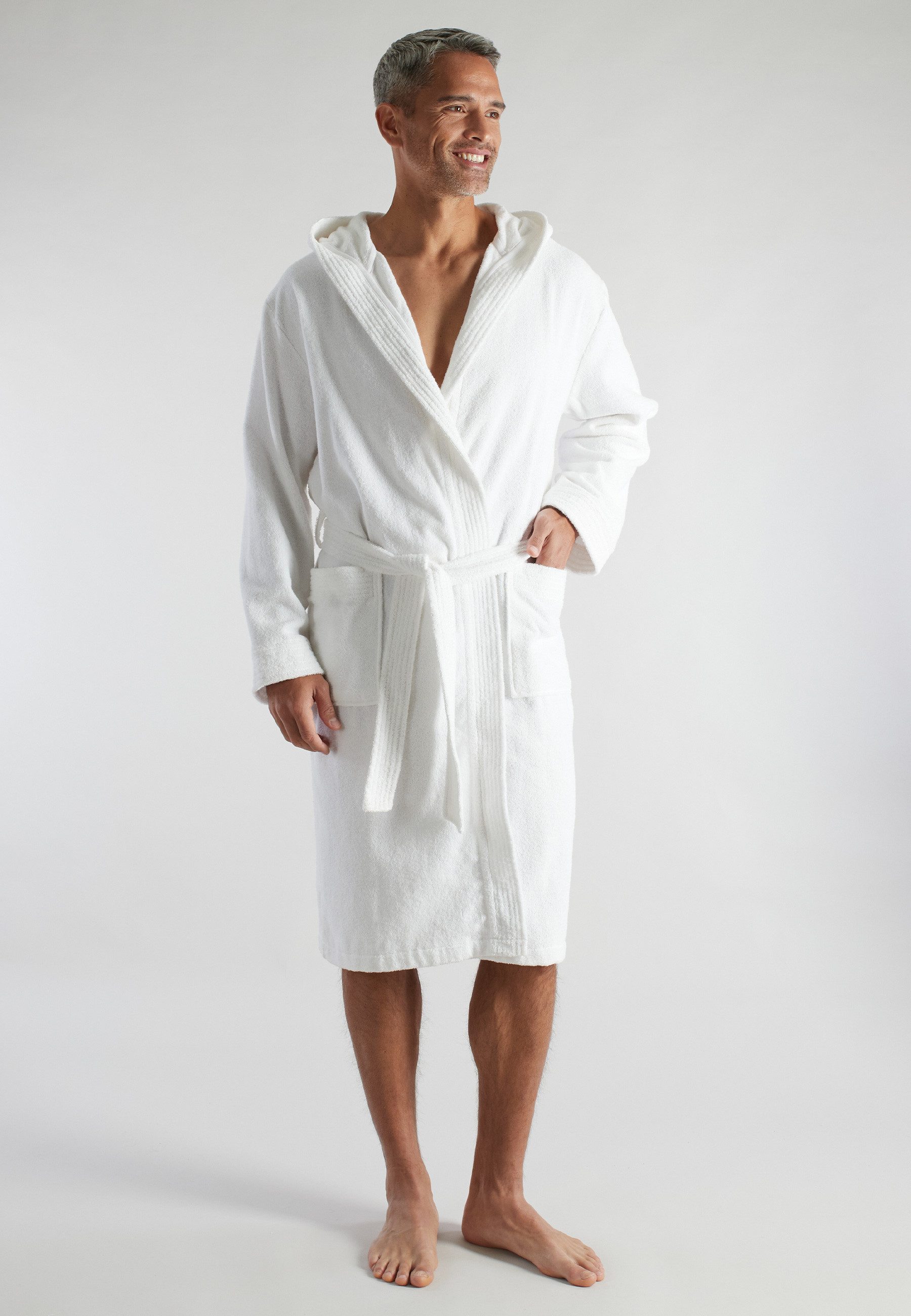 CECEBA Herrenbademantel CECEBA Herren Bademantel weiß uni, knielang, Baumwolle