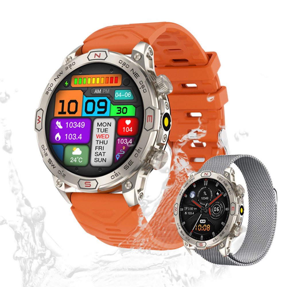 Valdus Herren’s 1 ATM Wasserdicht Fitness-Tracker Smartwatch (1.43 Zoll), mit SPO2, Herzfrequenzsensor, Schrittzähler & 107 Sportmodi