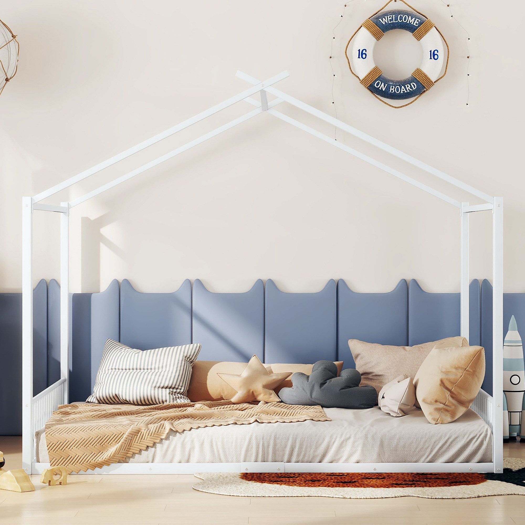 TavilaEcon Kinderbett Eisenrahmenbett, Polsterbett mit Hausleiste, günstig online kaufen