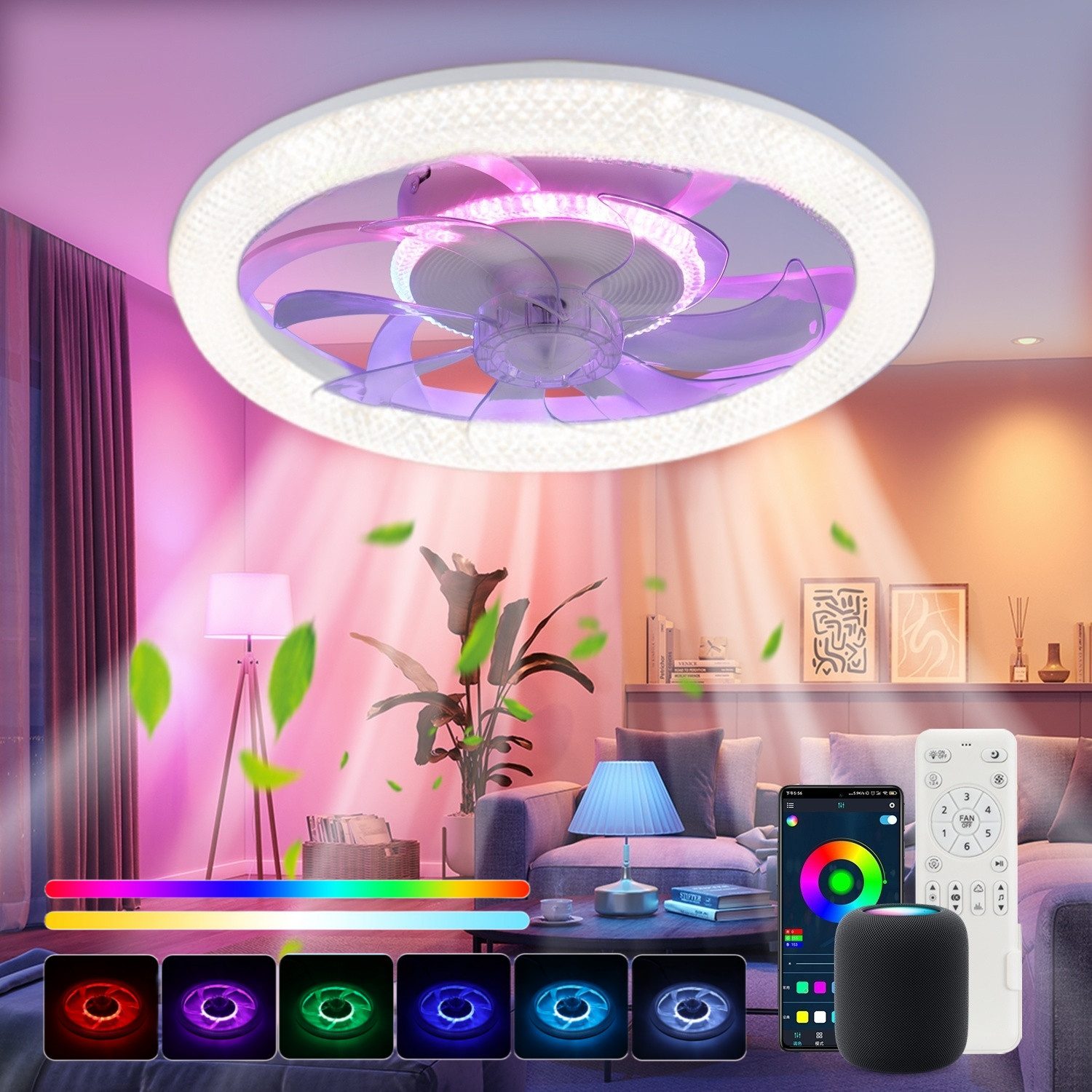 WILGOON Deckenleuchte Deckenventilator mit Beleuchtung, Music günstig online kaufen