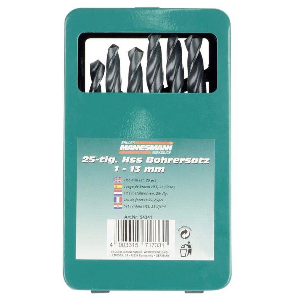 Brüder Mannesmann Werkzeuge Metallbohrer Brüder Mannesmann M54341 Spiralbohrer-Set 25teilig 1 mm, 1.5 mm, 2 m